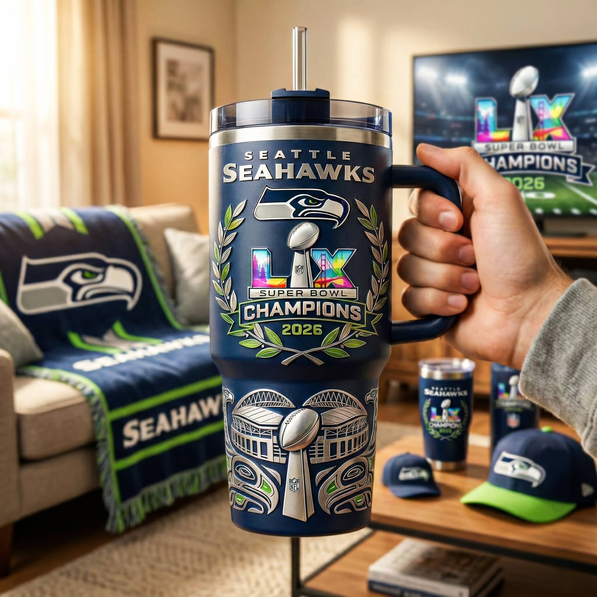 🏆 Seattle Seahawks – Super Bowl LX Champions Commemorative Tumbler