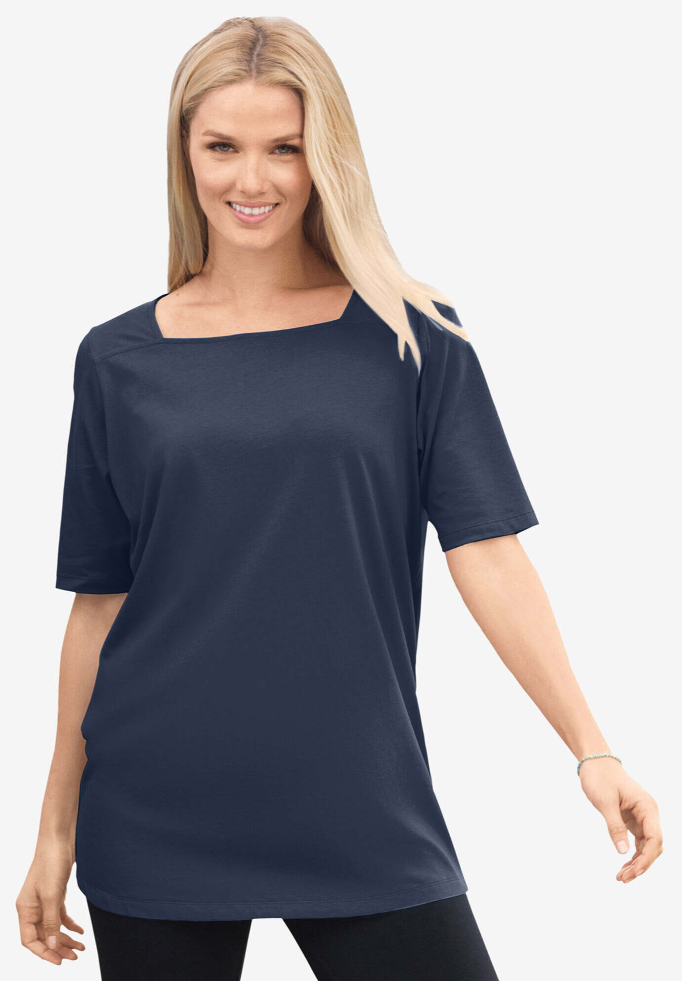 Perfect Elbow-Sleeve Square-Neck Tee