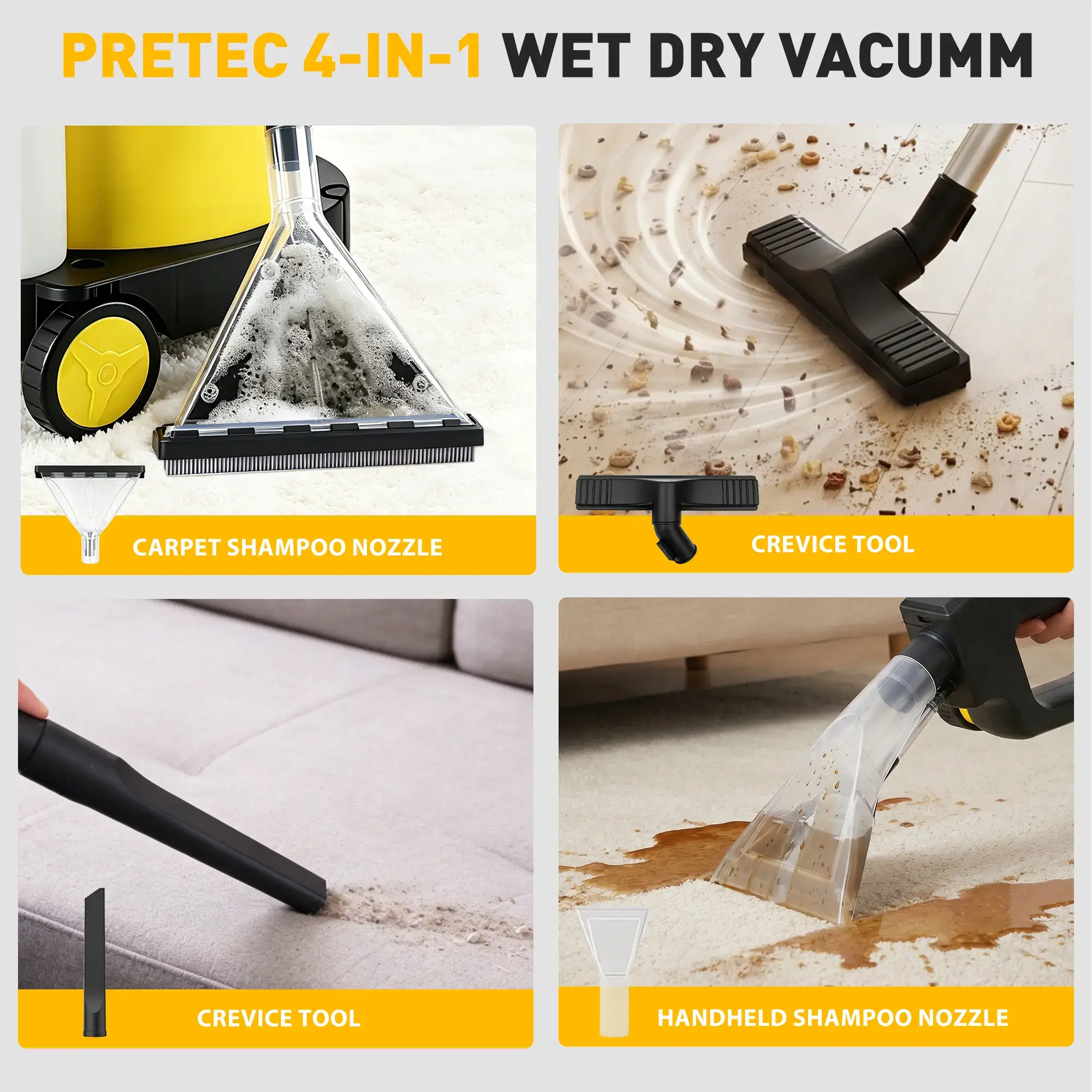 5.5+1 Gallon Wet & Dry Vacuum – 17 kPa Powerful Suction, 4-in-1 Multi-Purpose Cleaner with 15 ft Cord, Quiet 70 dB Operation – Ideal for Dog Hair, Garage, Home & Car