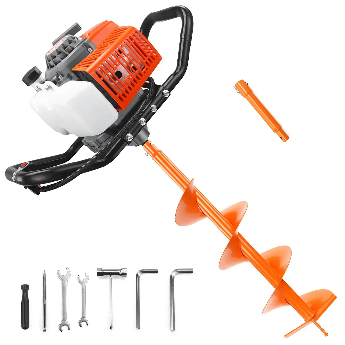 72CC 2-Stroke Gas Powered Earth Auger Post Fence Hole Digger Equipped with multiple sizes of drill bit combinations, Petrol Drill Borer for Garden & Lawn, Digging