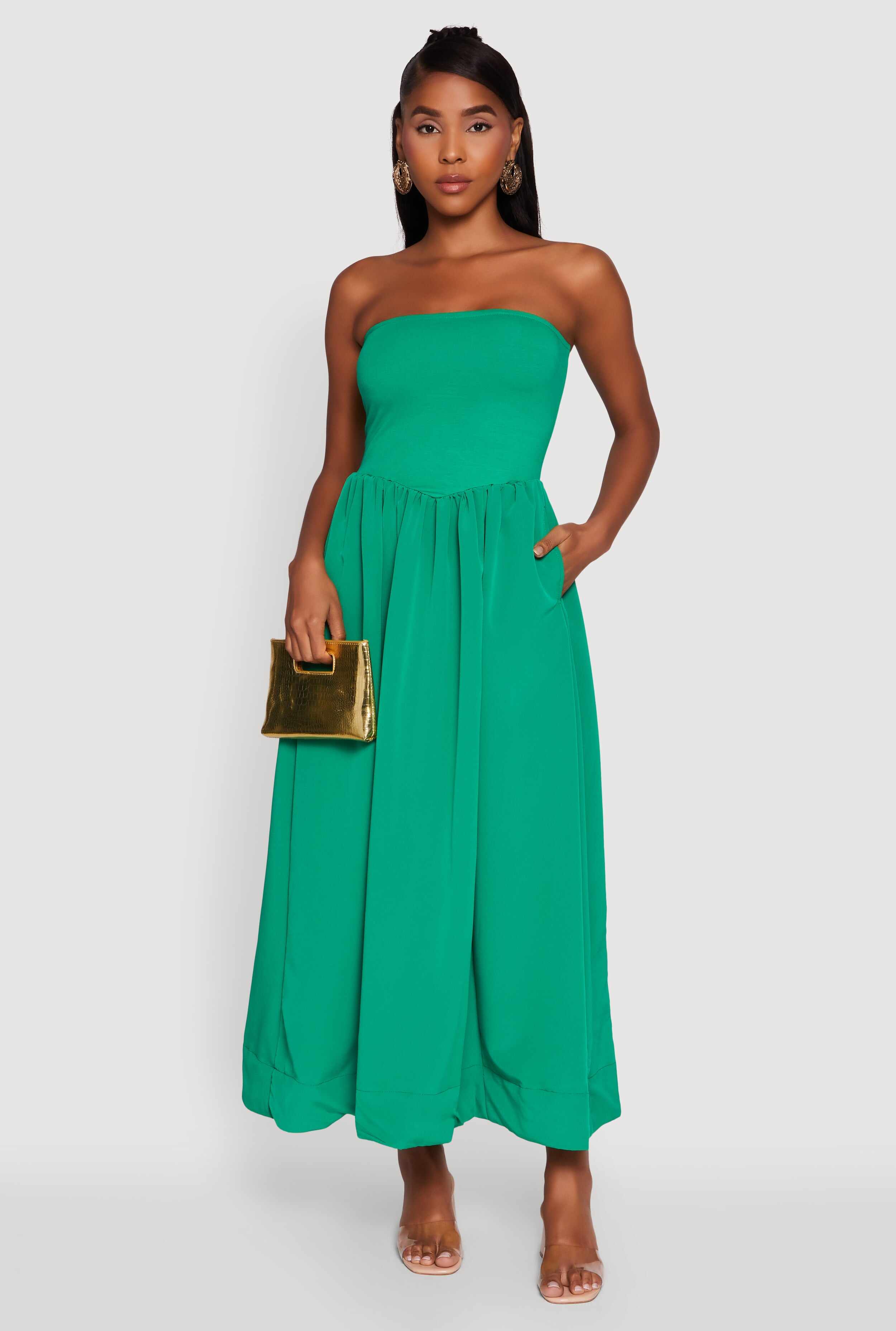 Strapless A-Line Maxi Dress with Pockets