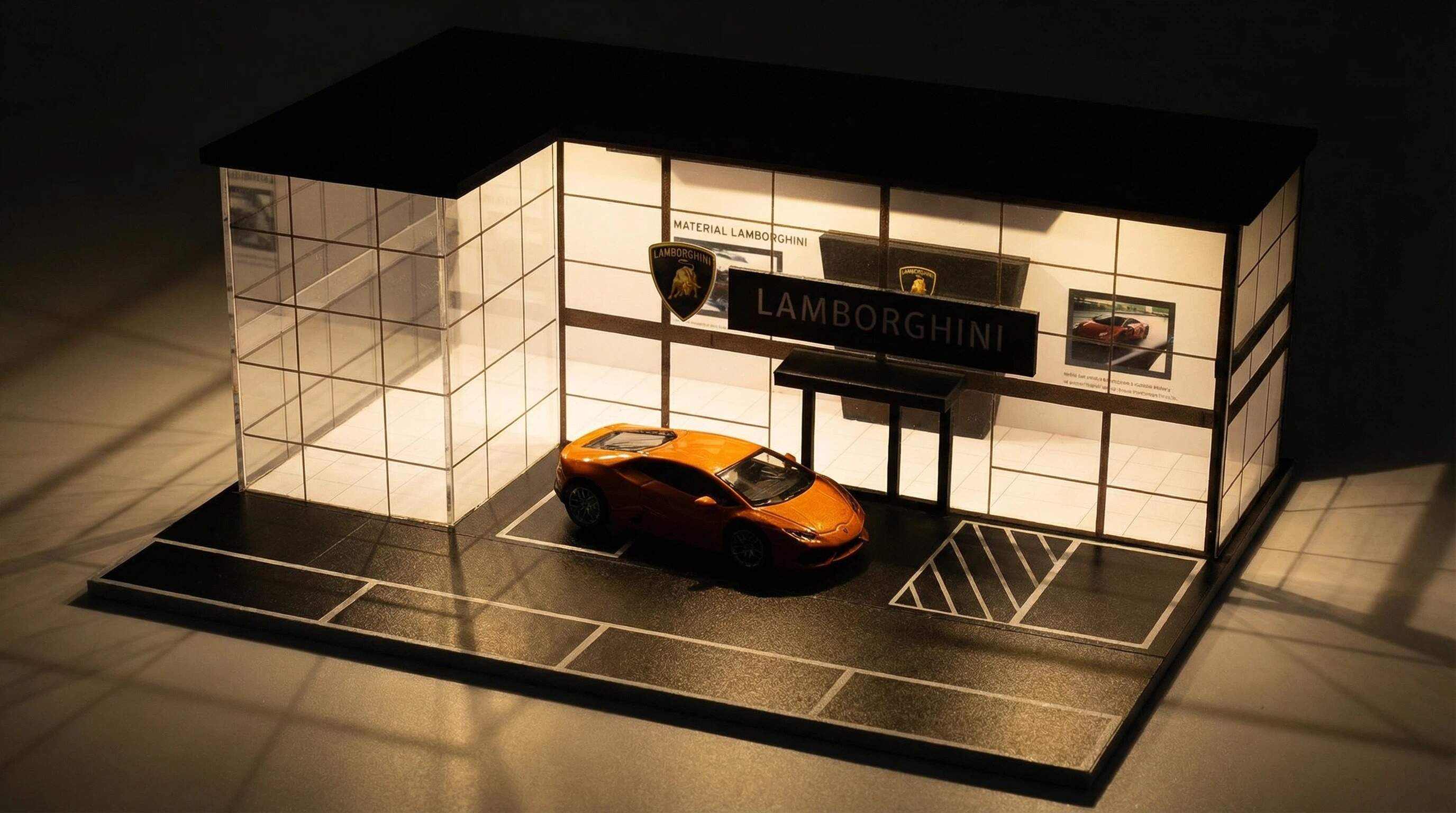 1:64 Scale Supercar Showroom Diorama Display Case – Modern Dealership Scene for Diecast Cars
