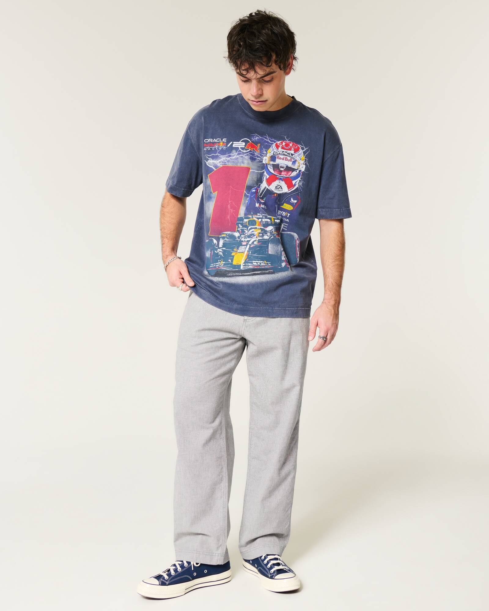 Linen-Blend Flex Waist Baggy Pants