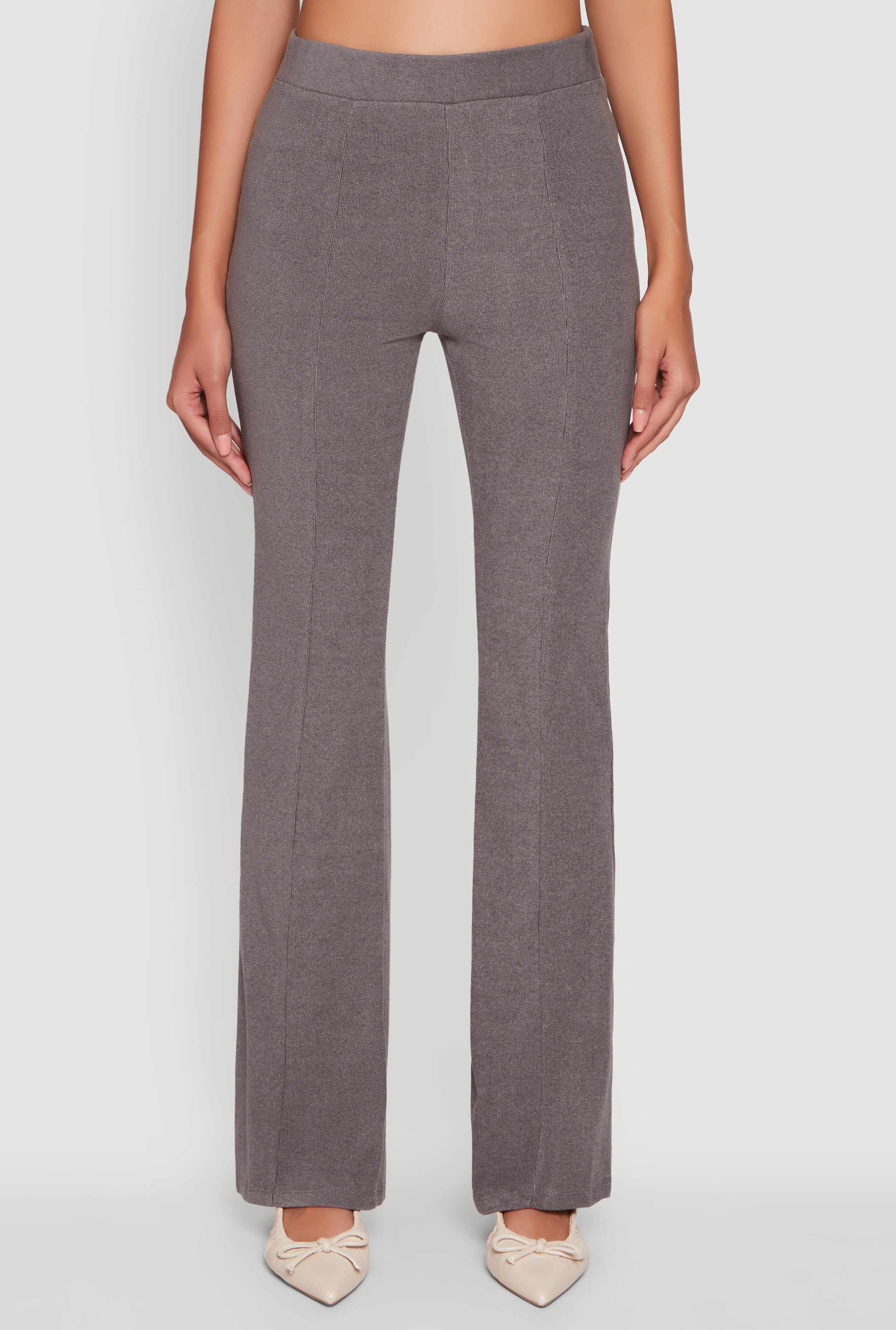 Brushed Knit Pintuck Pull On Flared Dress Pants