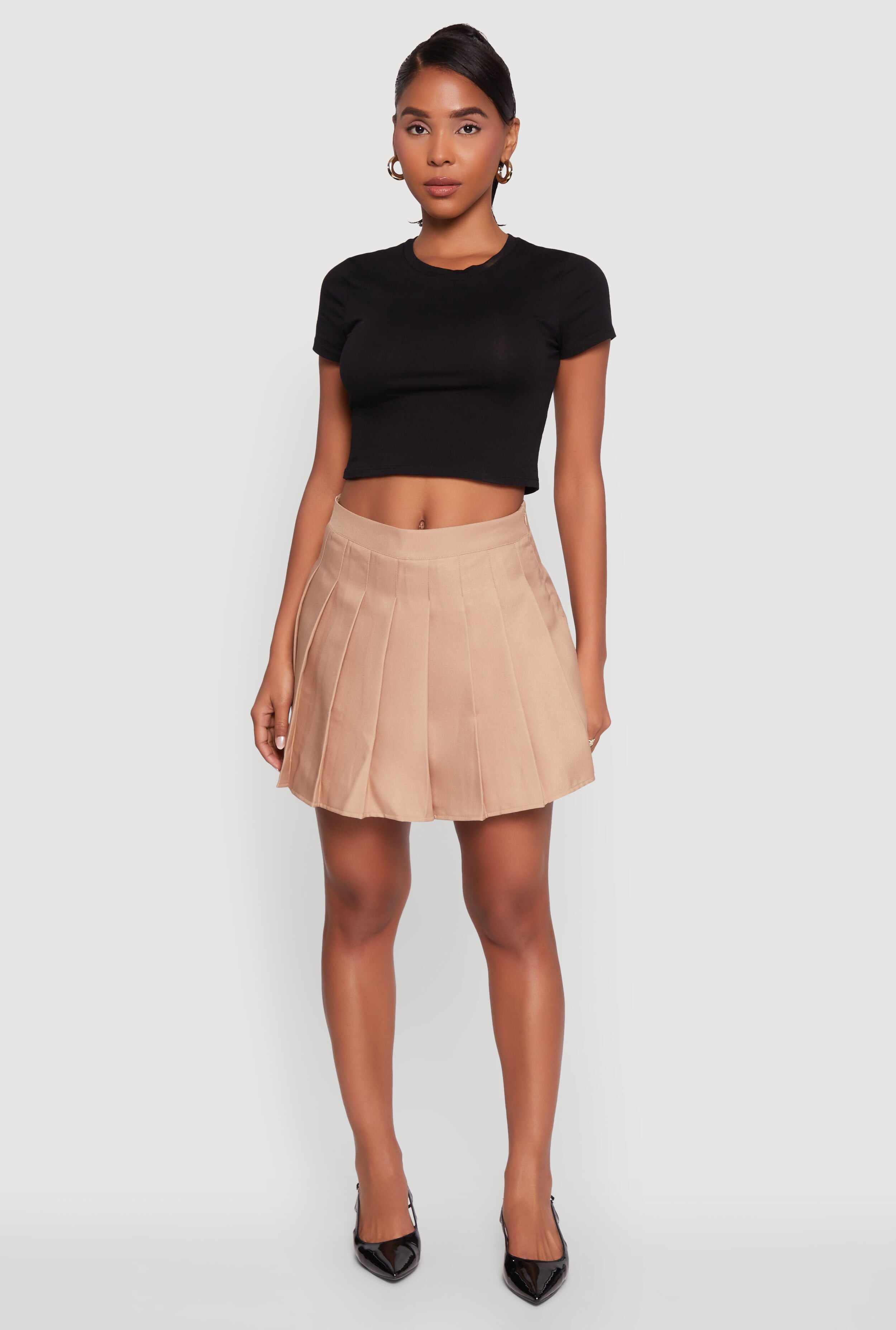 Trendy High Waisted Pleated Skirt