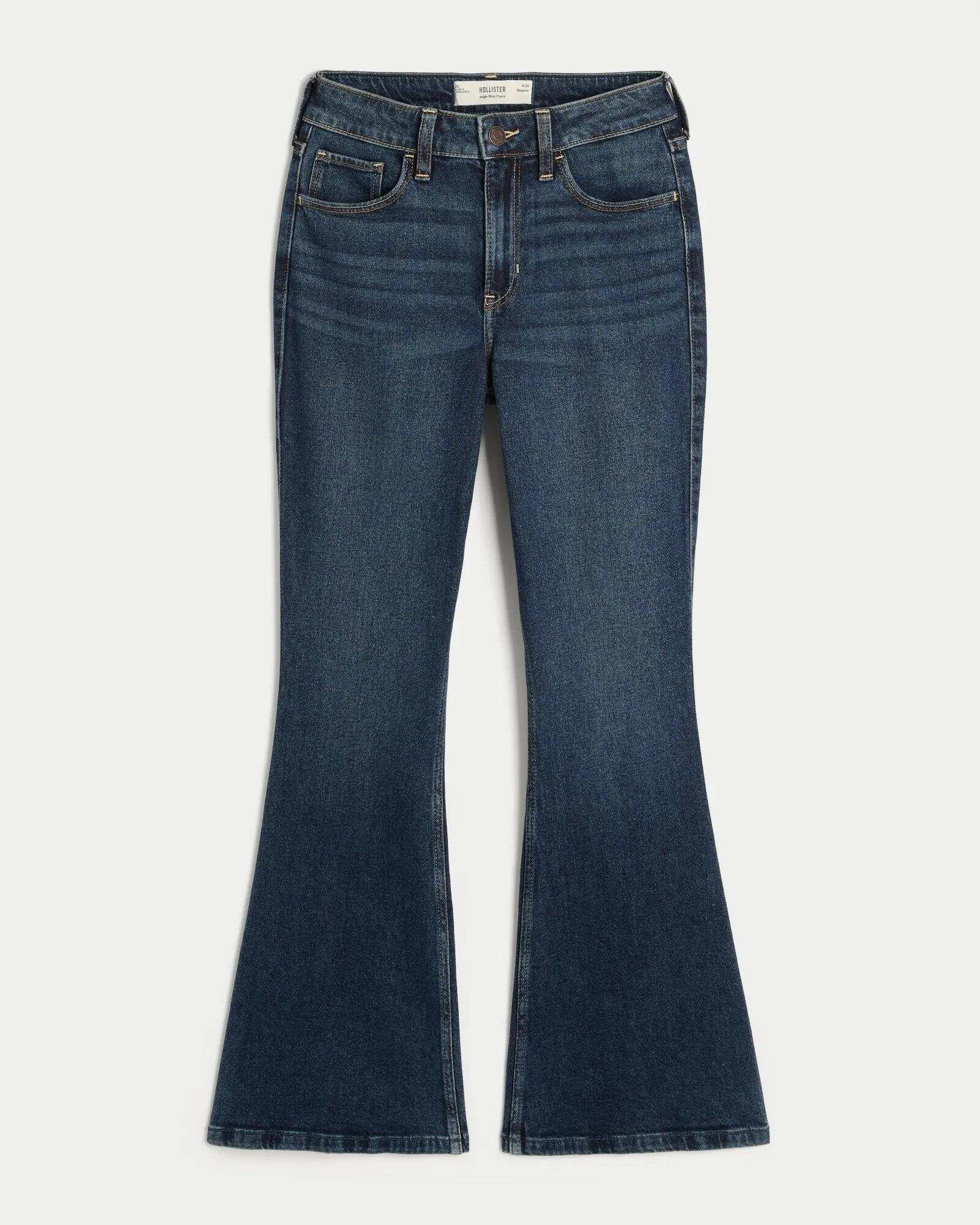 High-Rise Light Wash Heart Embroidered Flare Jeans