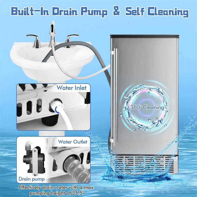 80 lbs/24H Commercial Undercounter Ice Maker Built-in & Freestanding Ice Cube Machine with Drain Pump & 25 lbs Capacity Ice Bin
