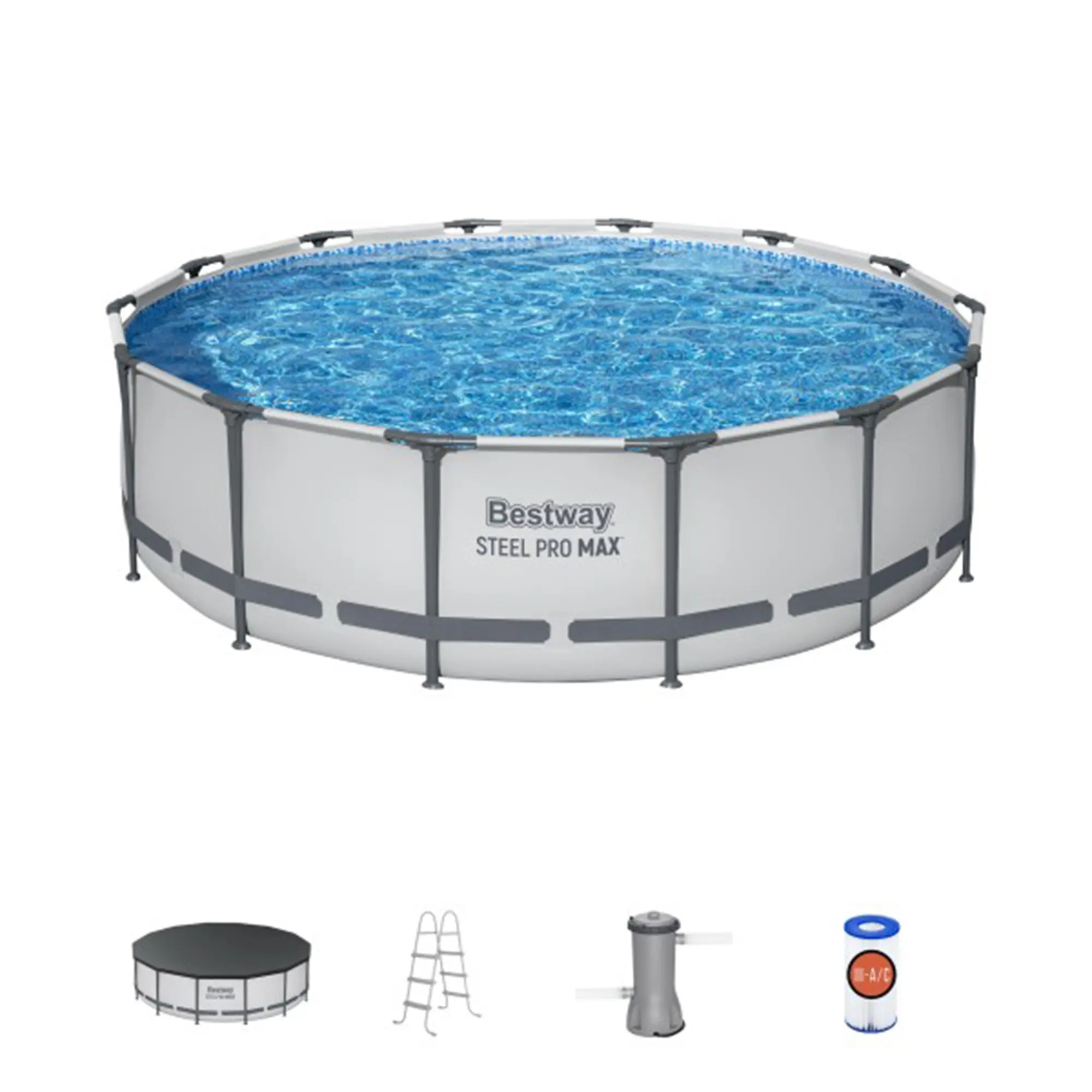 Bestway Steel Pro MAX Round Above Ground Outdoor Swimming Pool with Pump 30-42 Inch Deep