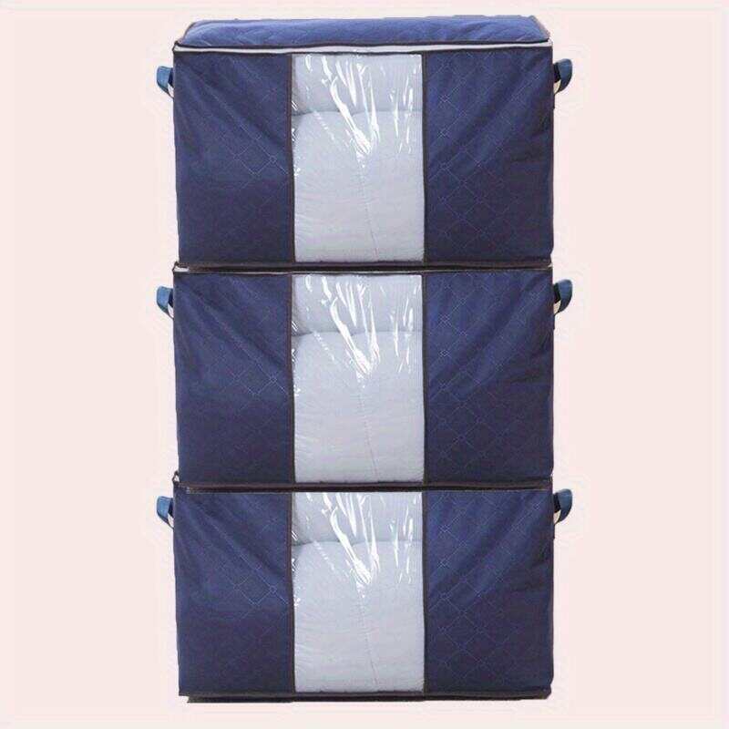 90L Large Storage Bags, 3 Pack Closet Organizers And Storage, Clothes Foldable Storage Bins With Reinforced Handles, Storage Containers For Clothing, Blanket, Comforters, Toys, Bedding, Grey