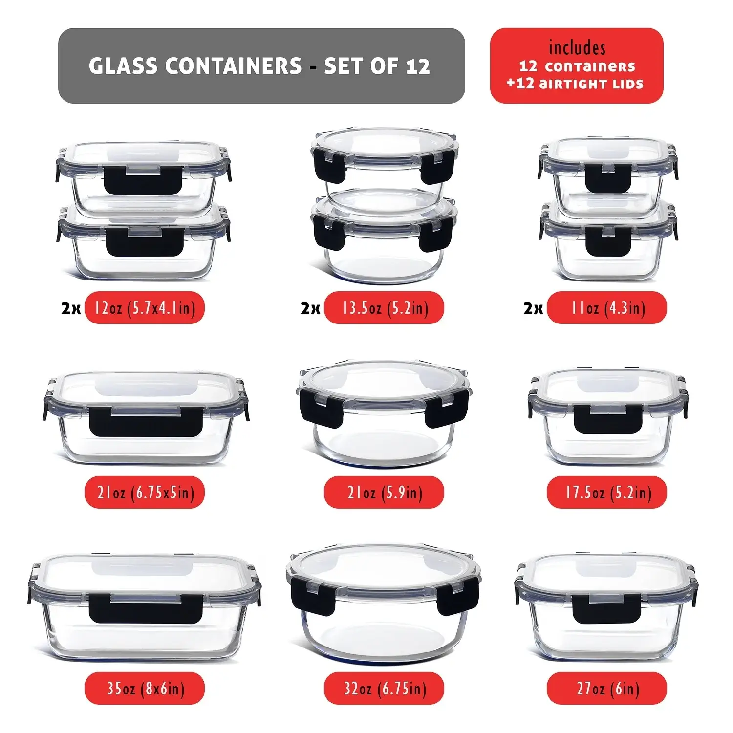 Eatex Glass Food Storage Containers with Lids