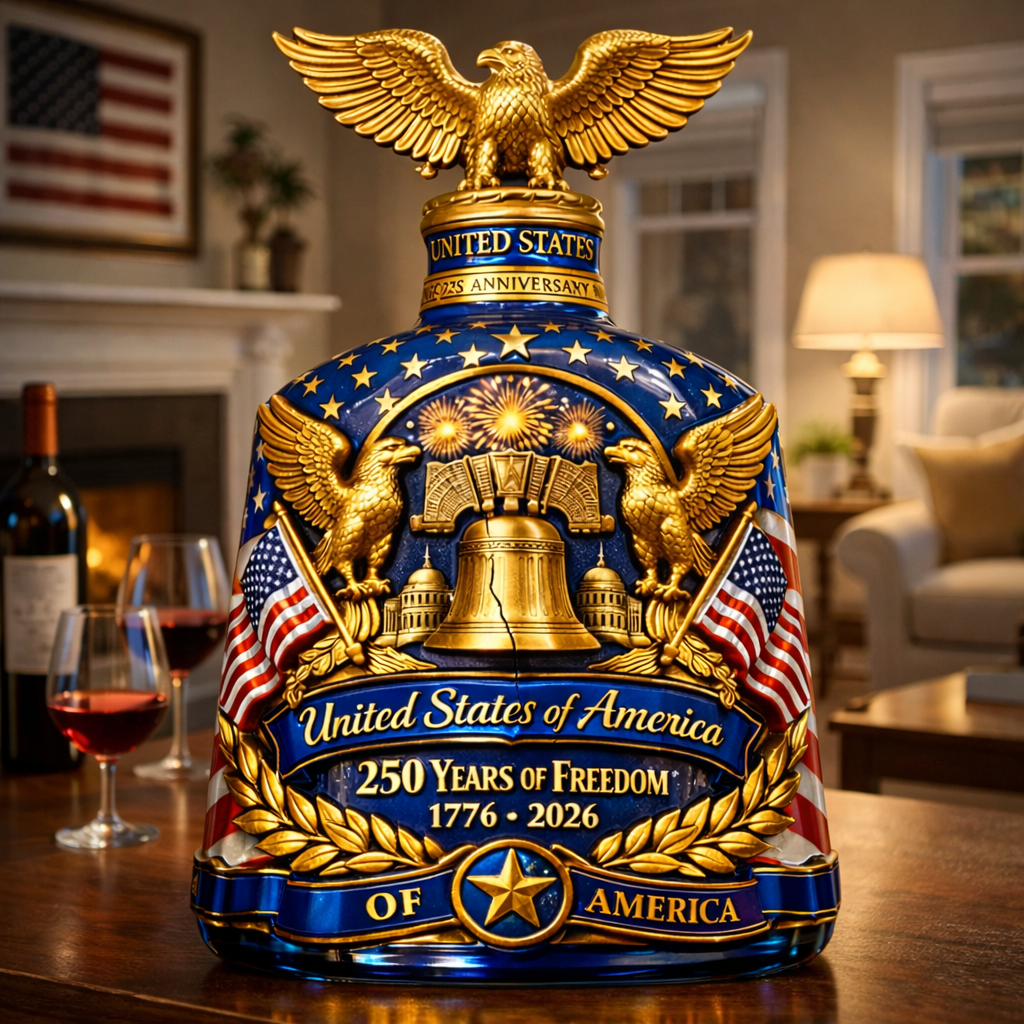 A commemorative wine bottle for the 250th anniversary of American independence