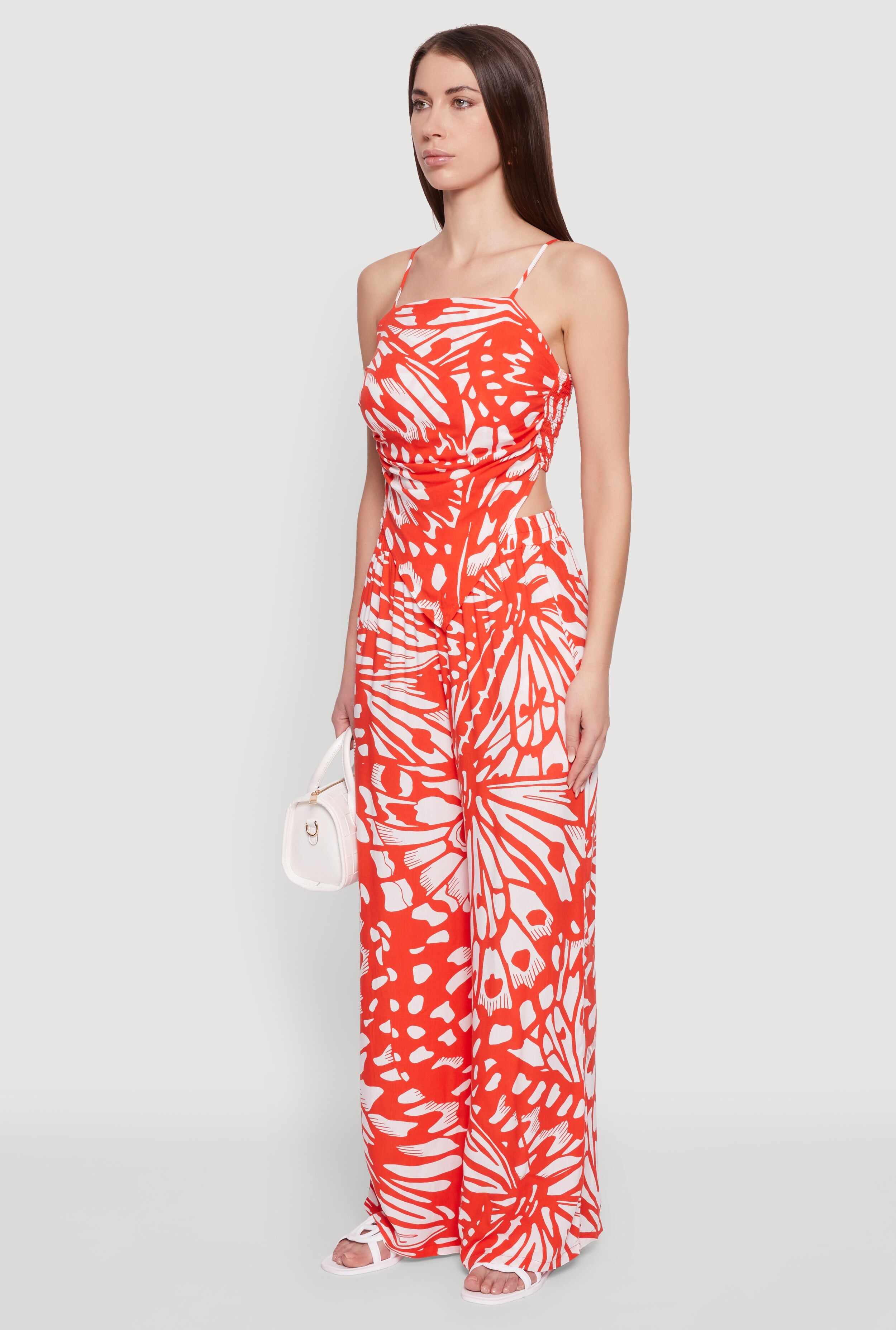 Trendy Abstract Butterfly Print Sleeveless Crop Top