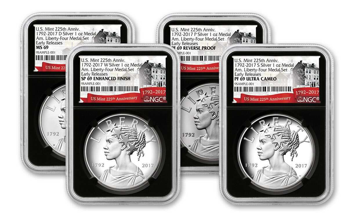 2017 1-oz Silver American Liberty Medals NGC MS-PF-SP69 - Early Release- 225th - 4pc Set - BC