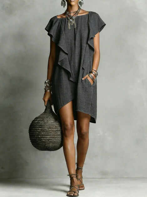 Elegant And Romantic Contrasting Color Ruffle Dress