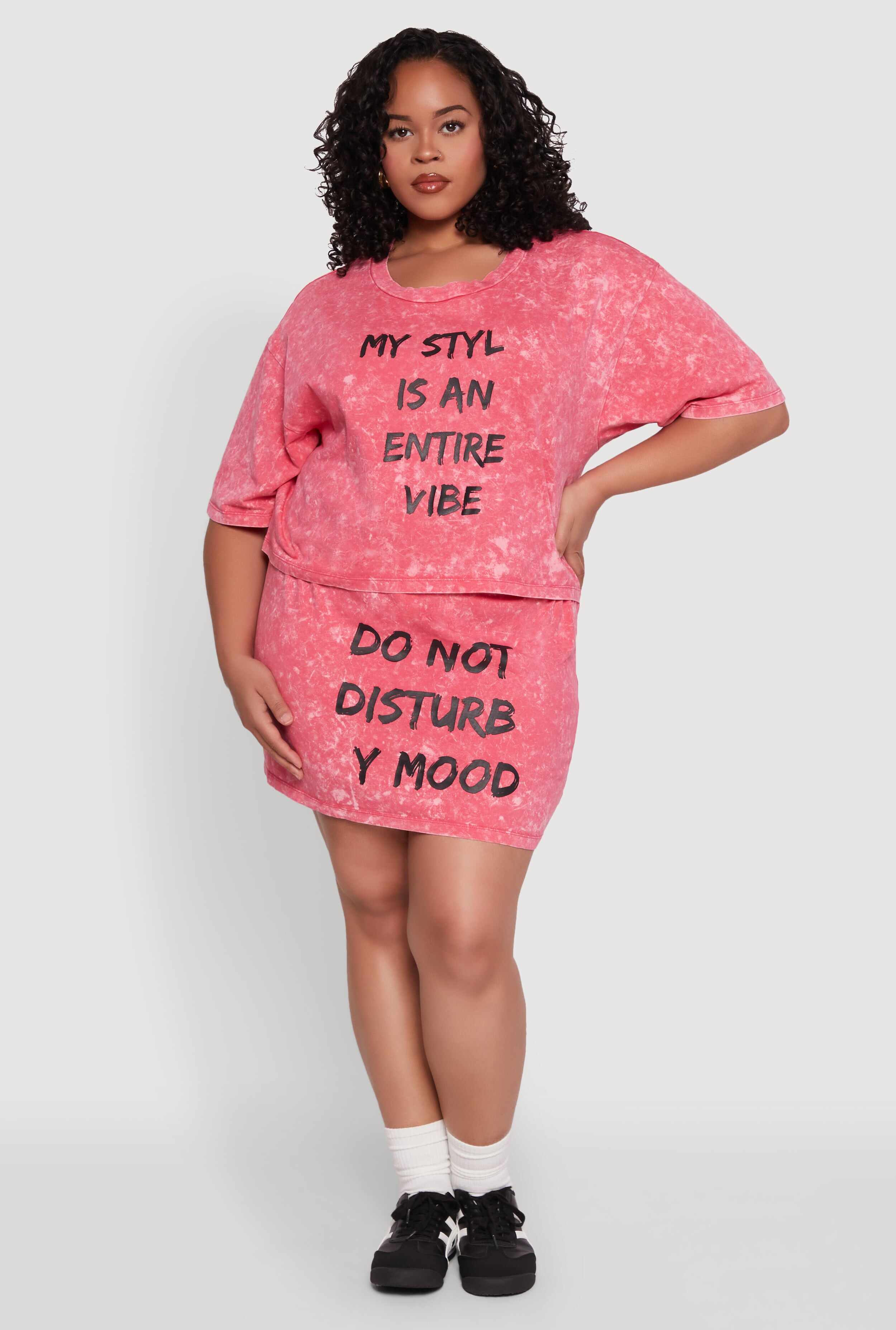 Plus Size Varsity Stripe Waistband Mineral Wash Graphic Skirt