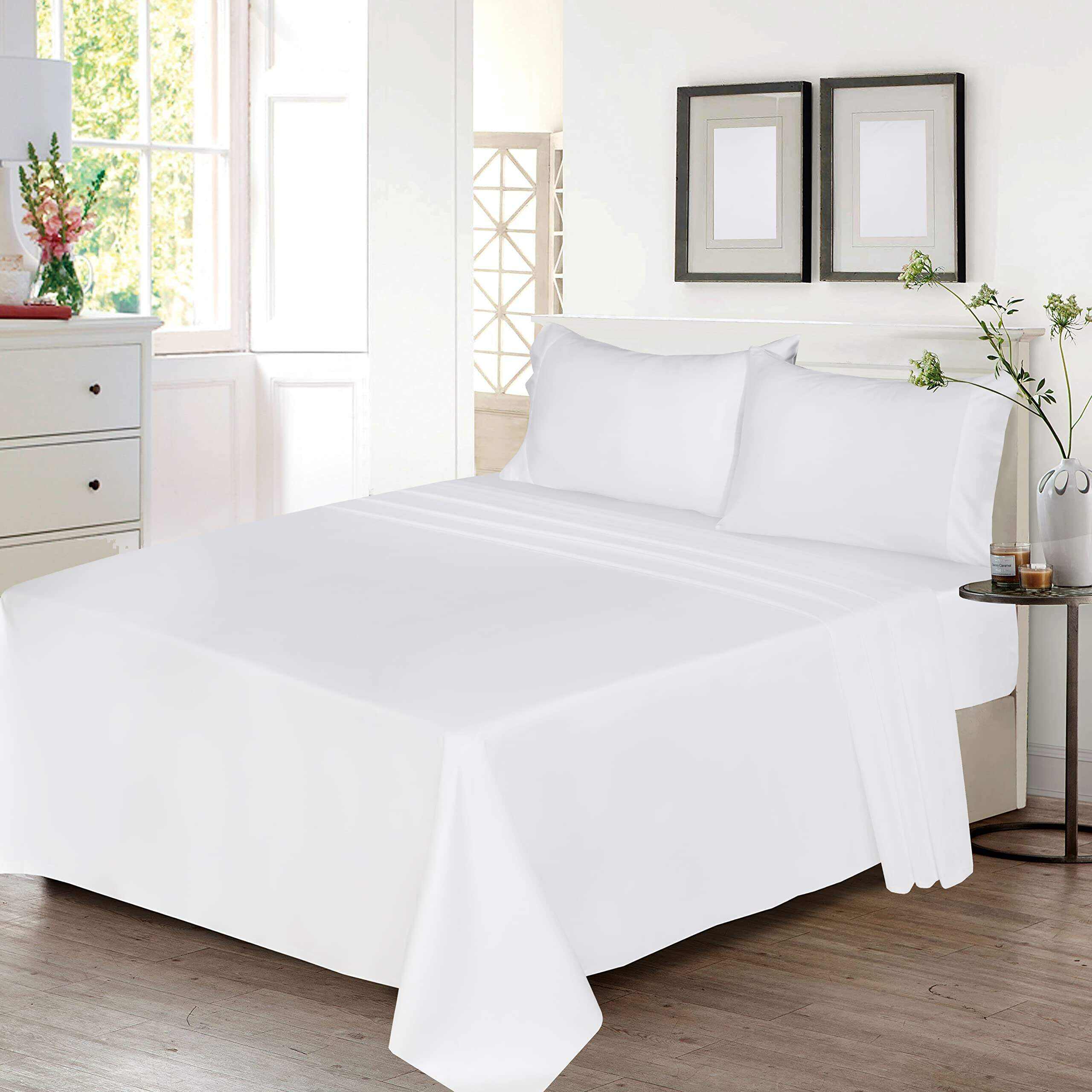 [White]100% Cotton Sheets - Soft & Breathable Sheet Set - 4 Pieces