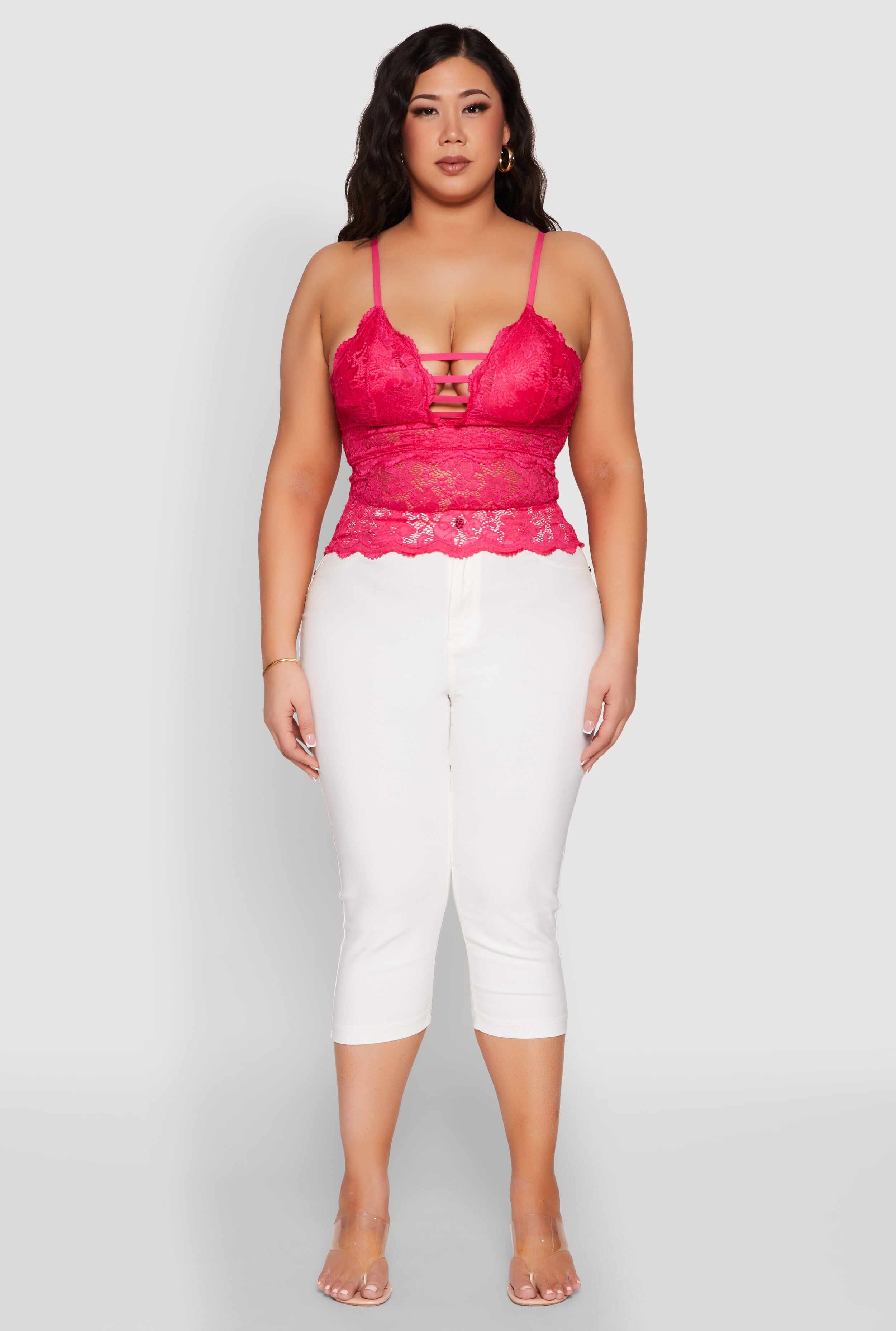Plus Size Floral Lace Caged Front Cami