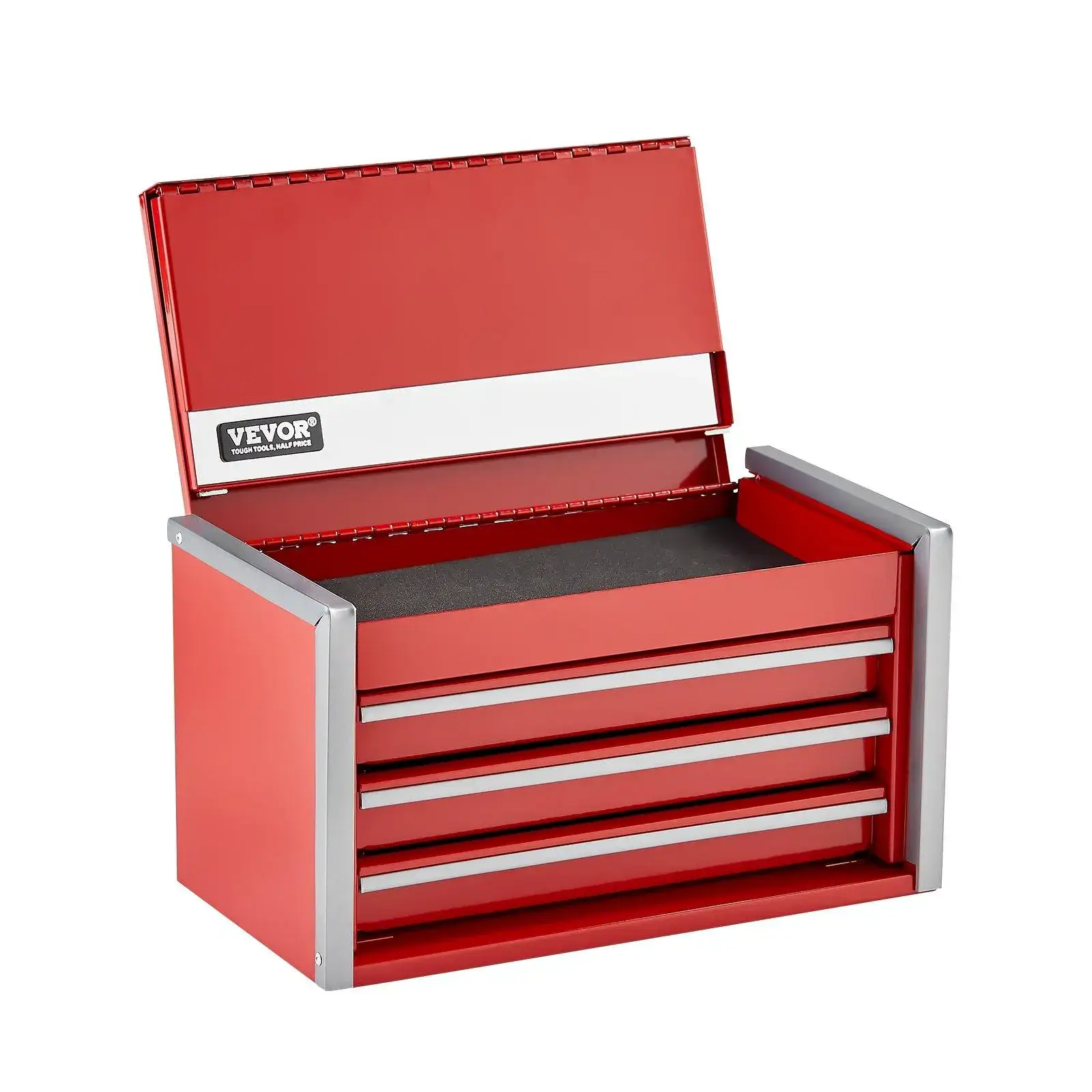 8.6 Inch Portable Metal Tool Box with 3 Drawers, Heavy Duty Steel Small Tool Chest with EVA Liners & PP Feet Pads, Ball Bearing Slides & Powder Coated Finish