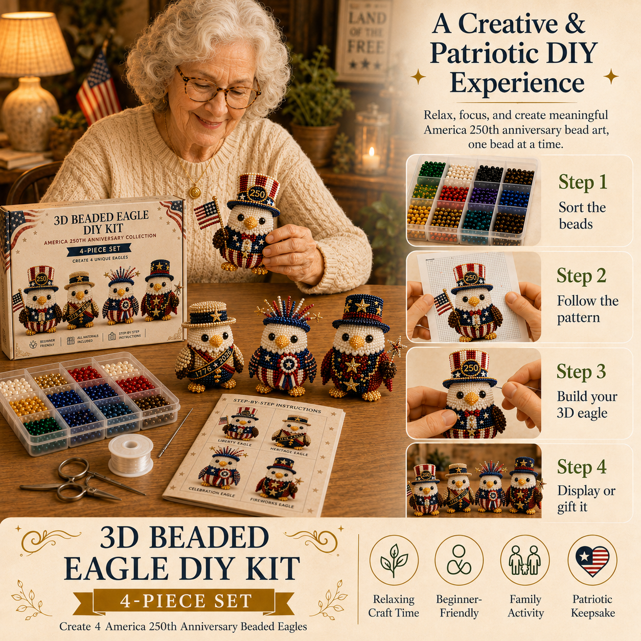 Freedom Wings 250th Anniversary 3D Beaded Eagle DIY Kit
