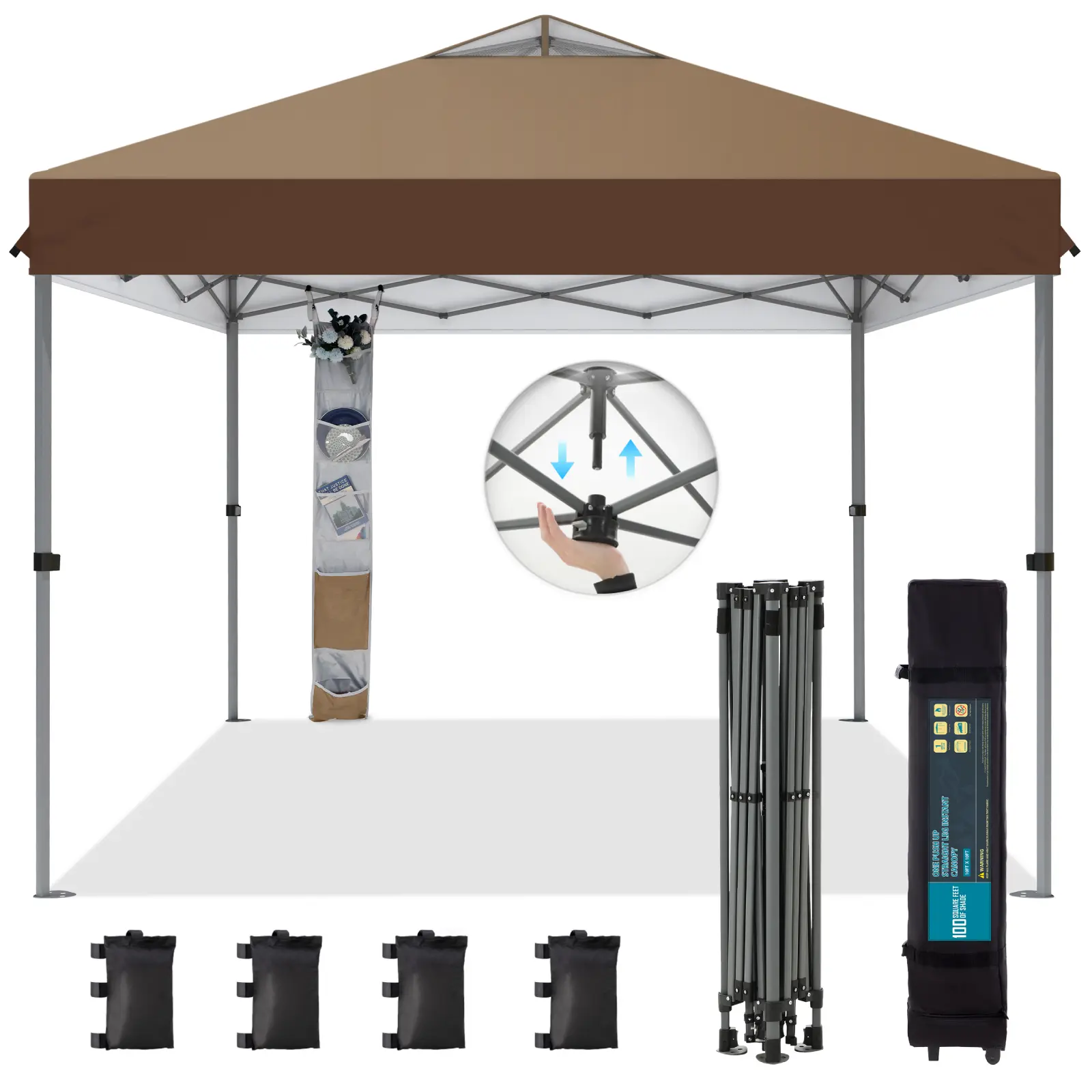 [Waterproof & UV-Resistant] 10x10ft Pop-up Canopy Tent, Instant Portable Canopy Tent Outdoor Gazebo, One-Push-To-Lock Outdoor Gazebo with Roller Bag