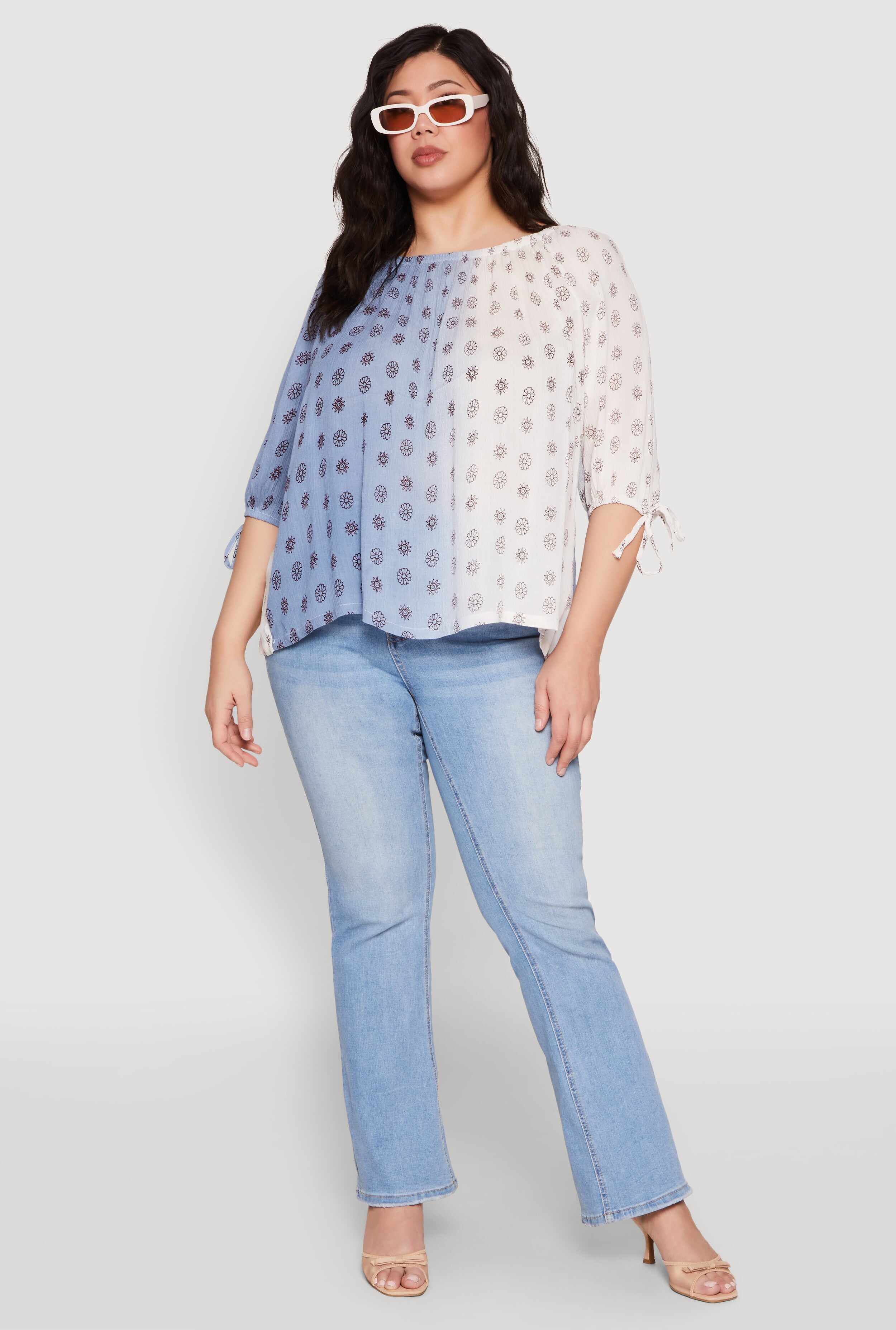 Plus Size Ombre Flower Print Blouse