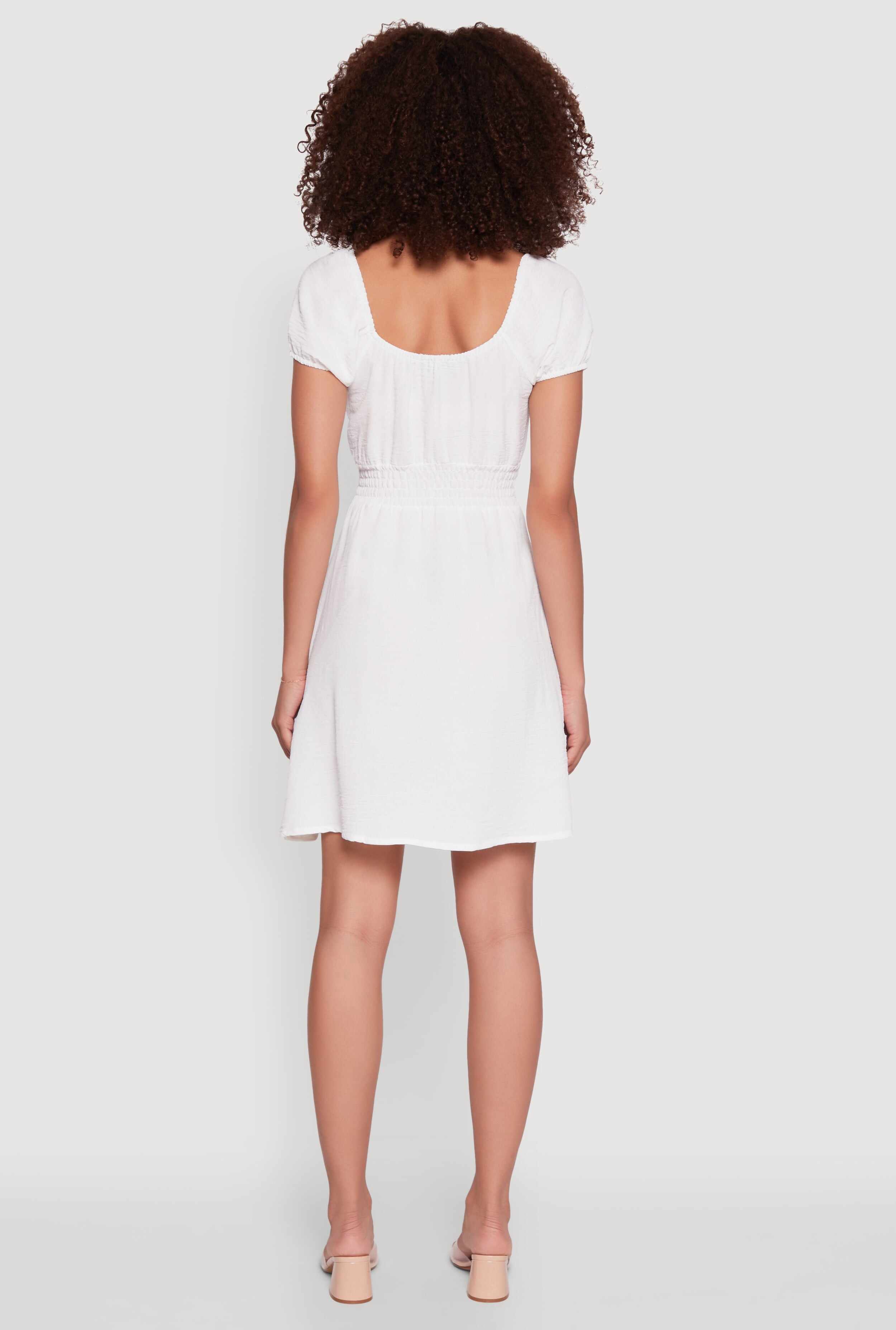Crepe Knit Puff Sleeve Peasant Dress