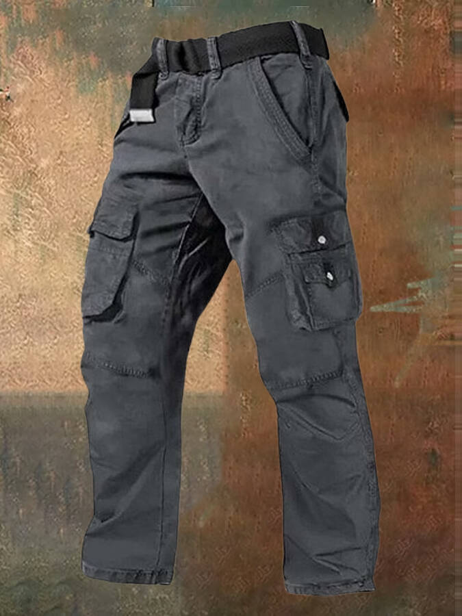 Men's Multi Pocket Plain Breathable Moisture Outdoor Daily Camping & Hiking Pants (Belt Included)