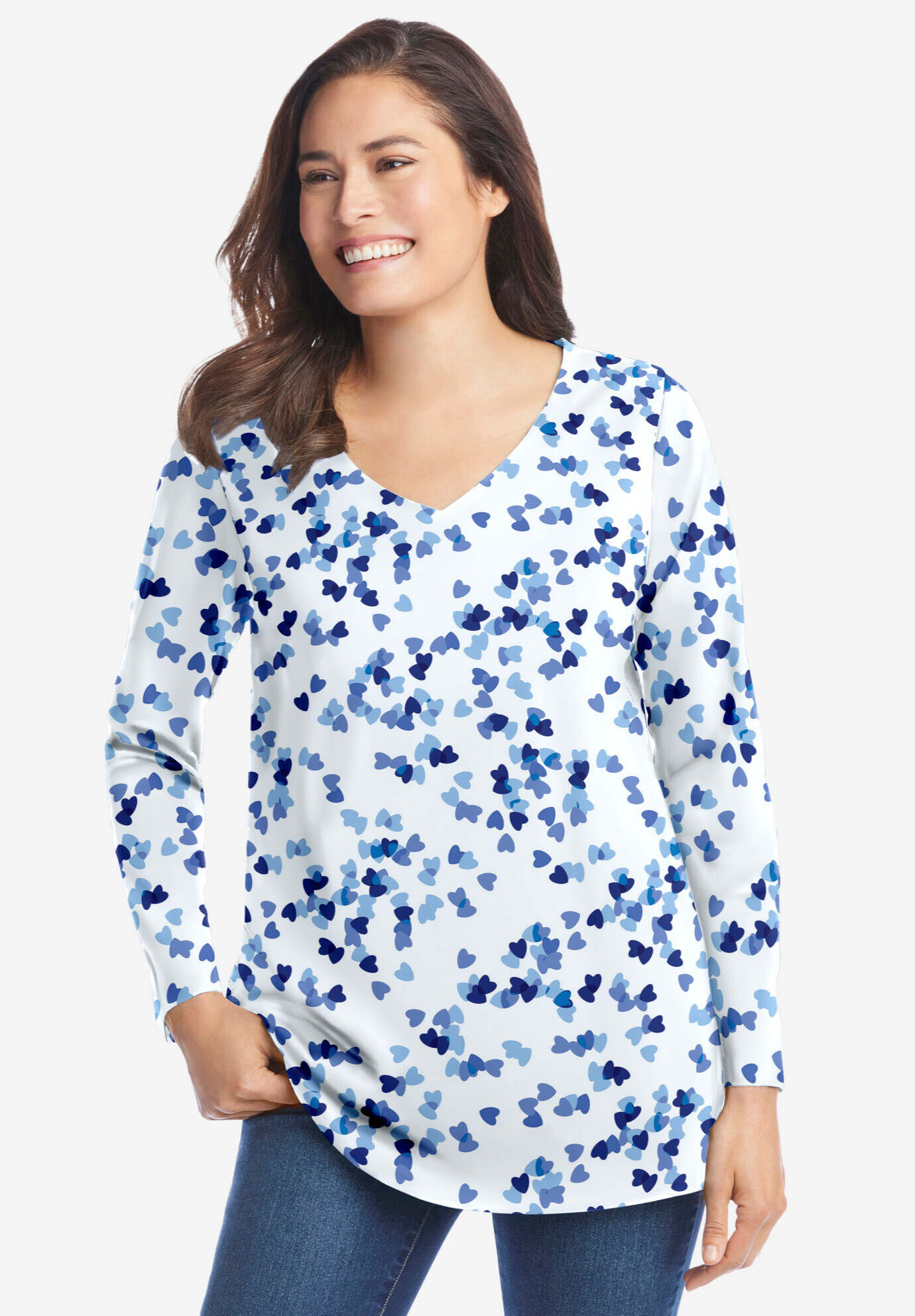 Perfect Printed Long-Sleeve V-Neck Tee