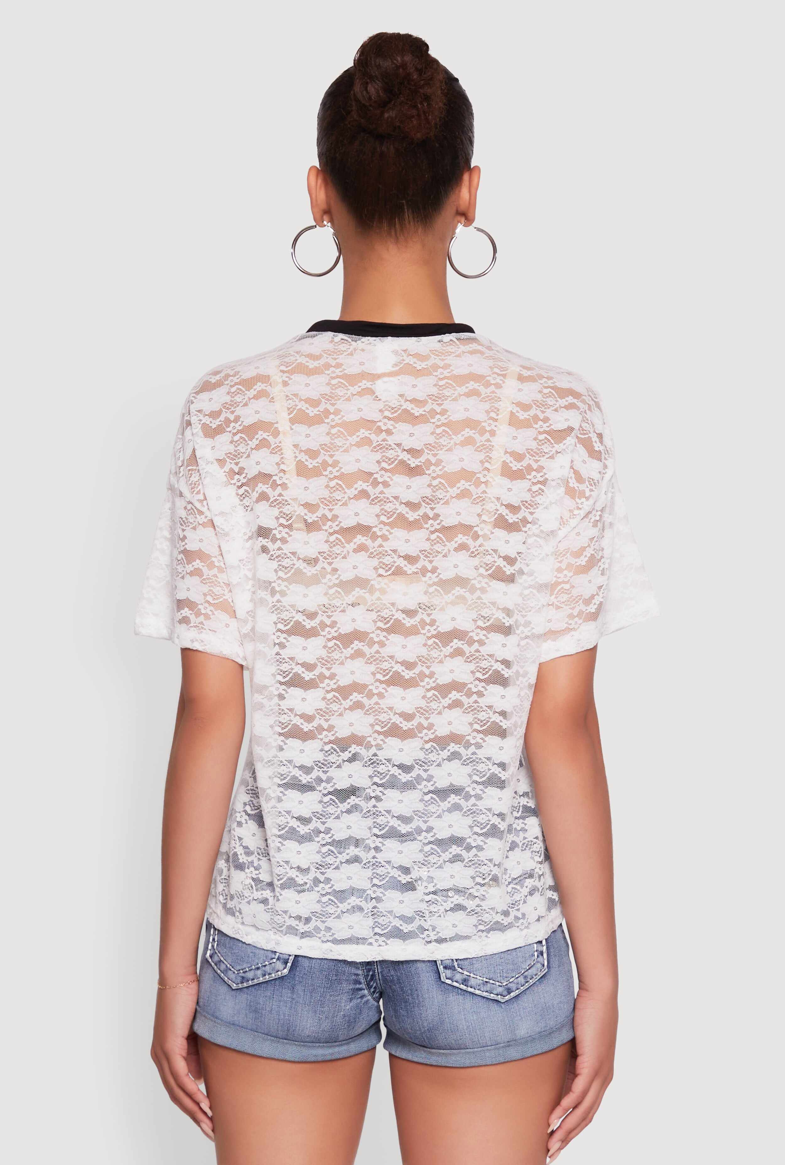 Floral Lace Graphic V-Neck Top
