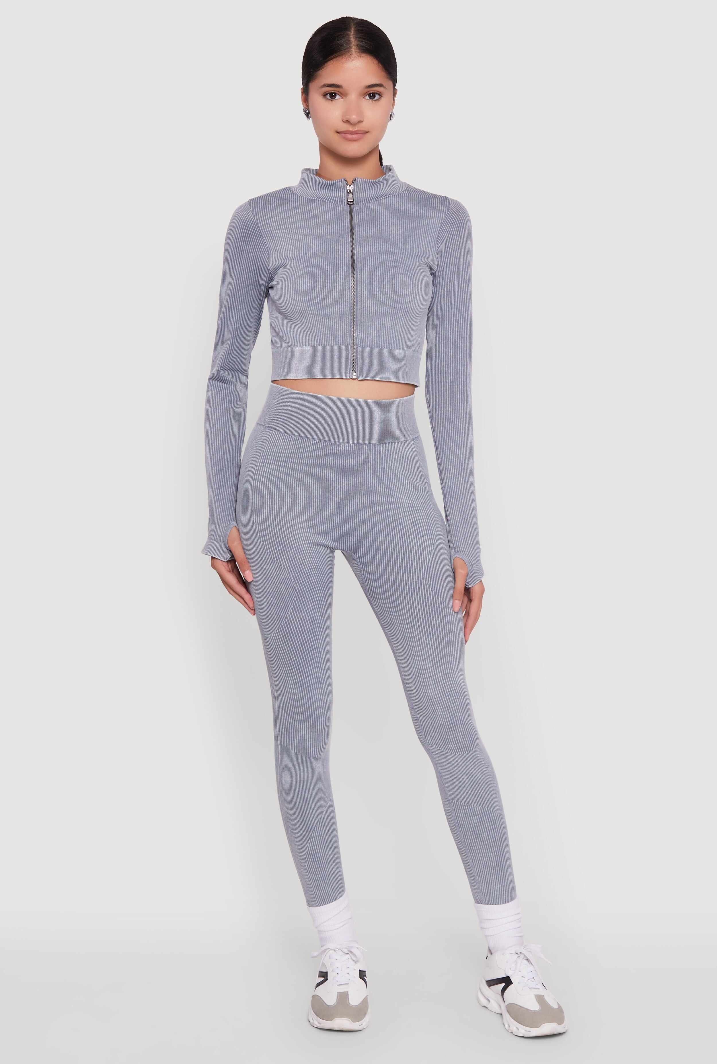 Seamless Ribbed Zip Front Cropped Track Jacket