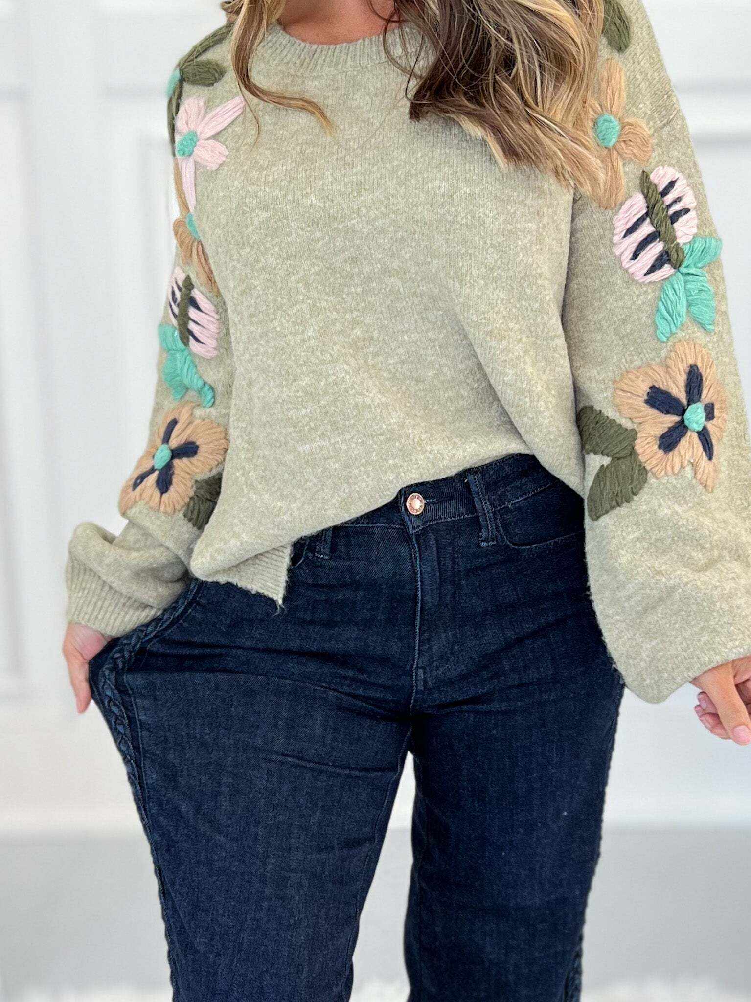 Short And Sweet - Christmas Braided Side Seam Cropped Wide Jeans- Final Sale