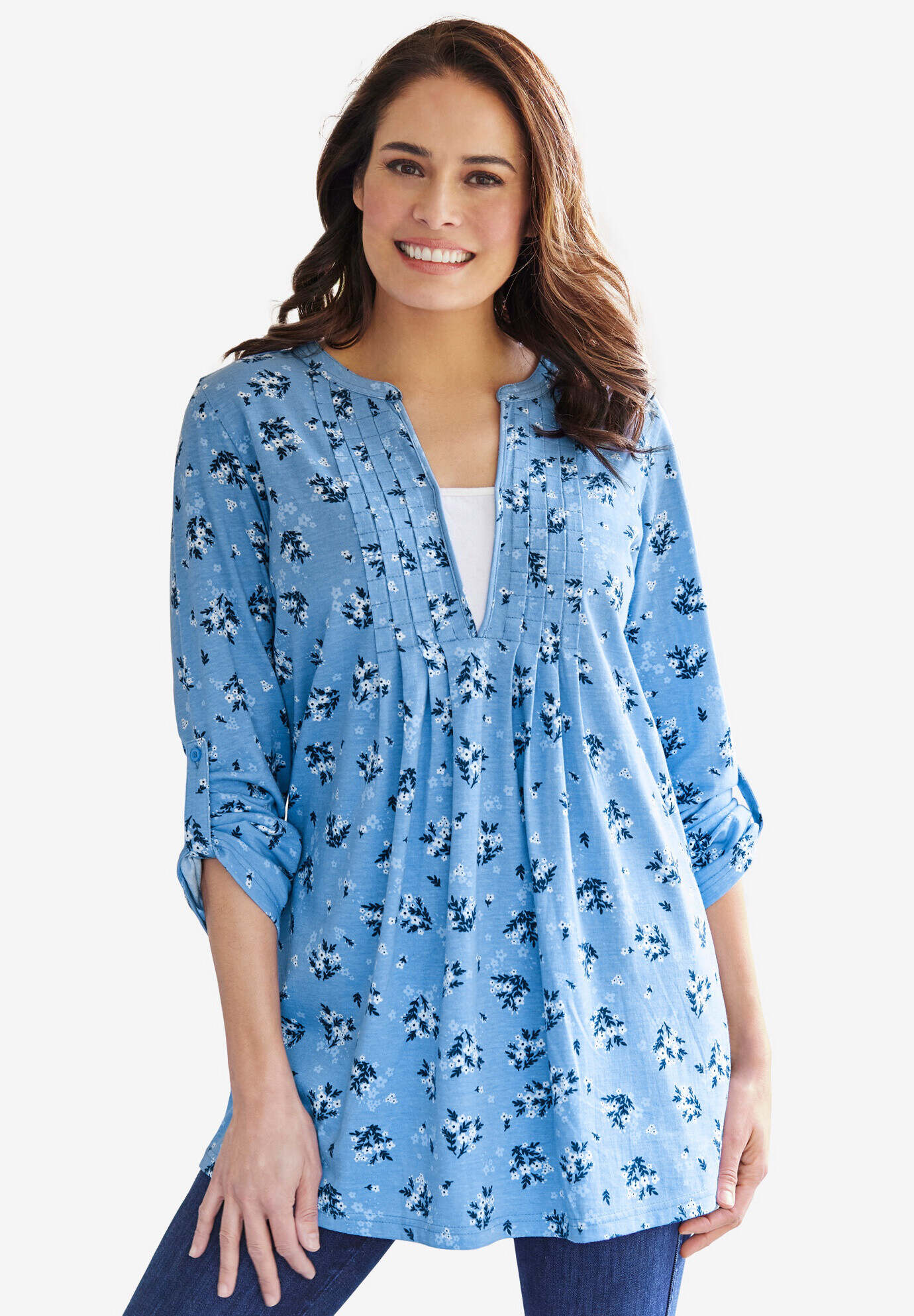 7-Day Box-Stitched Split Neck Tunic