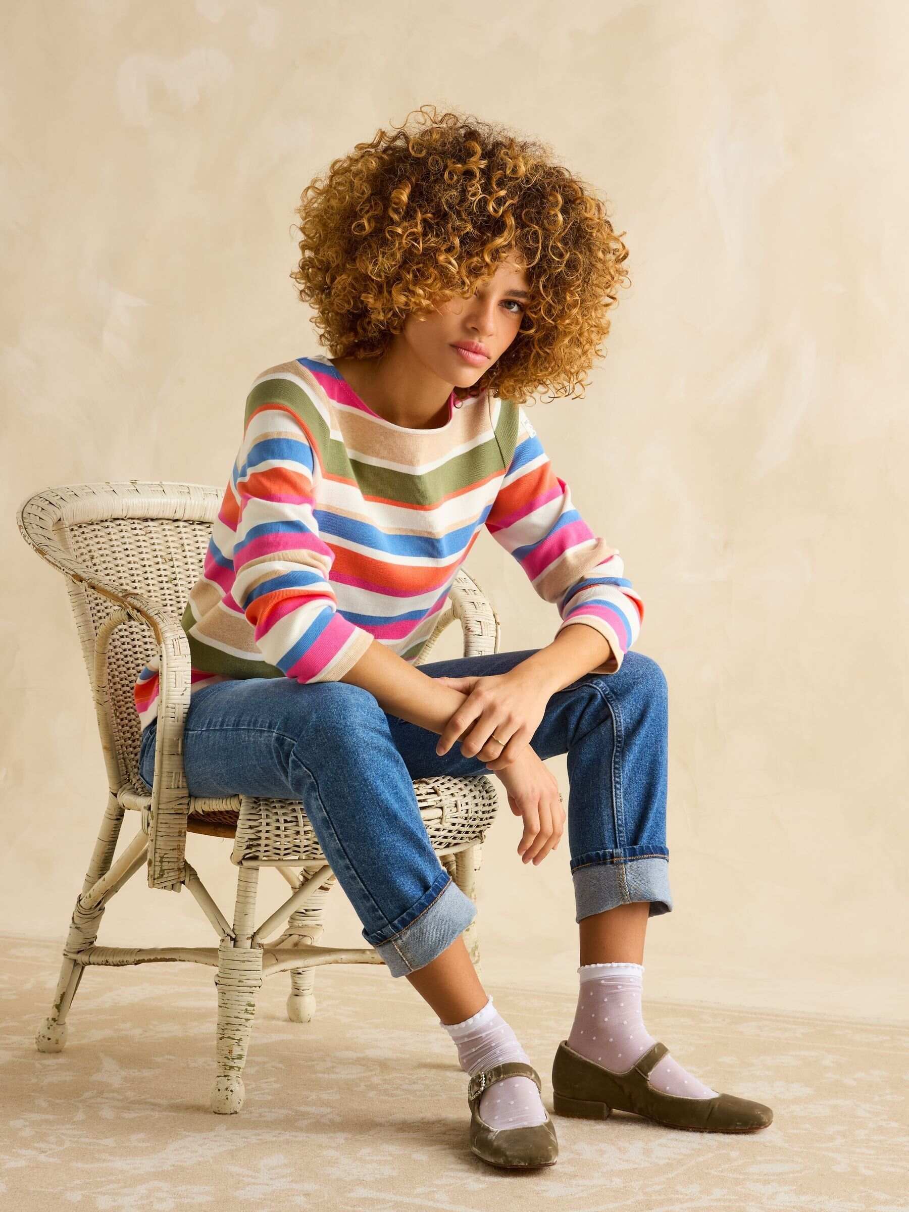 Harbour Green & Pink Elevated Stripe Pastel Boat Neck Breton Top