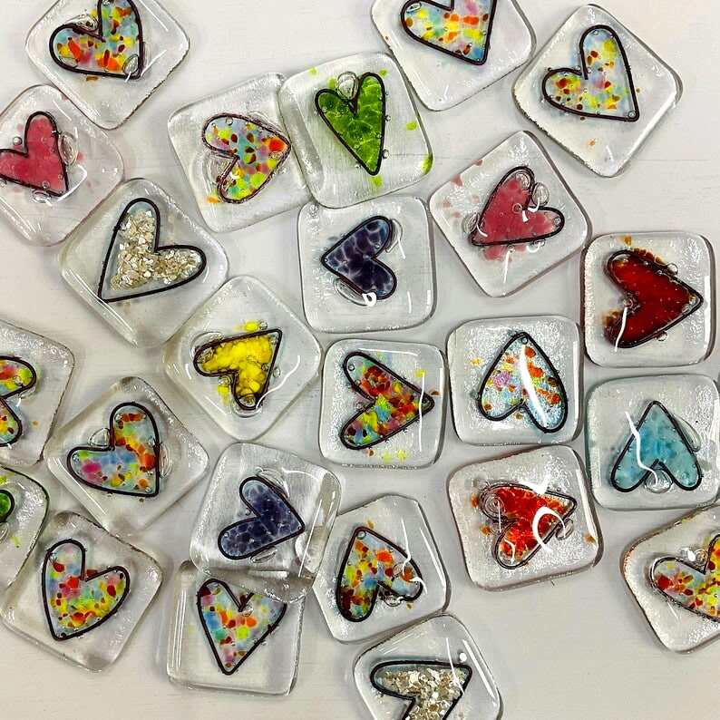 Fused Glass Heart Pocket Token