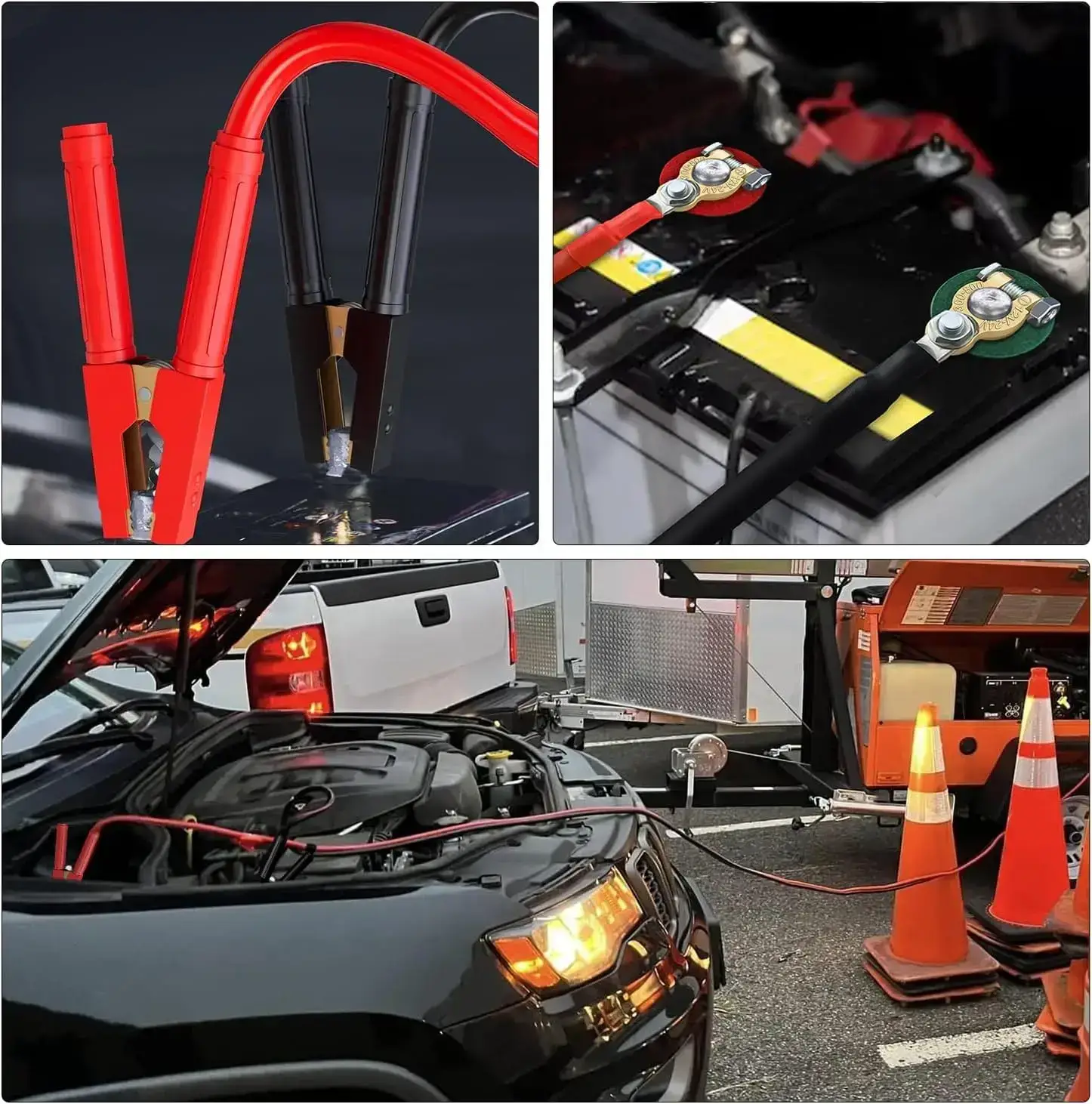 0 Gauge 25 Feet Heavy Duty Jumper Cables 1000 Amp Booster Battery Cables with Permanent Installation kit and Quick Connect Plug Includes carrying bag for 12V & 24V Cars SUVs and Trucks