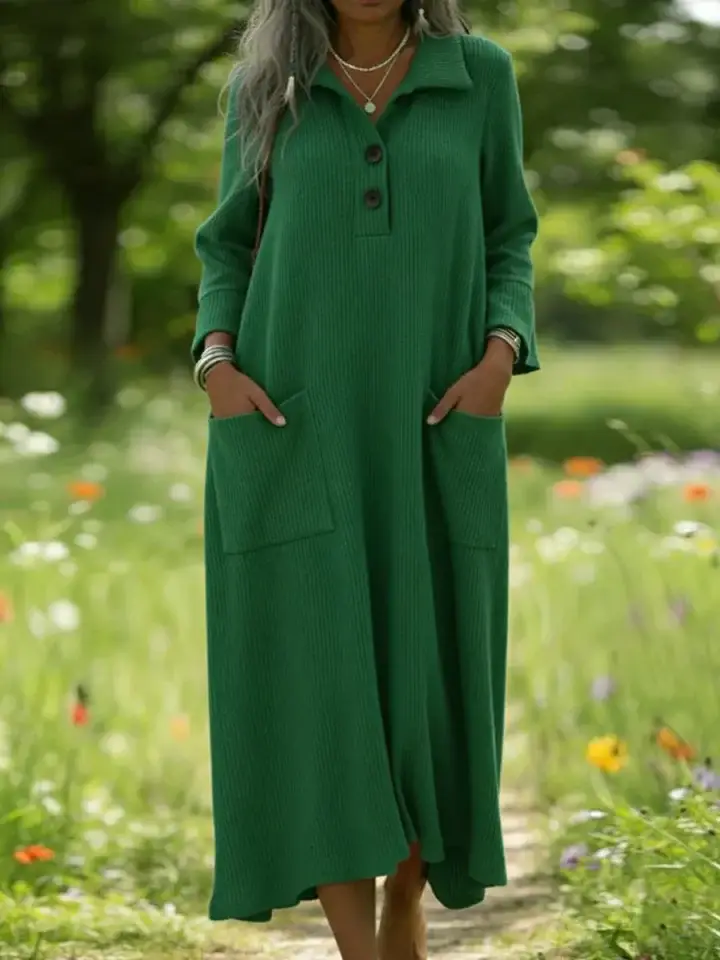 🔥Summer Arrivals🌟Cozy Stand-collar Button-up Midi Dress