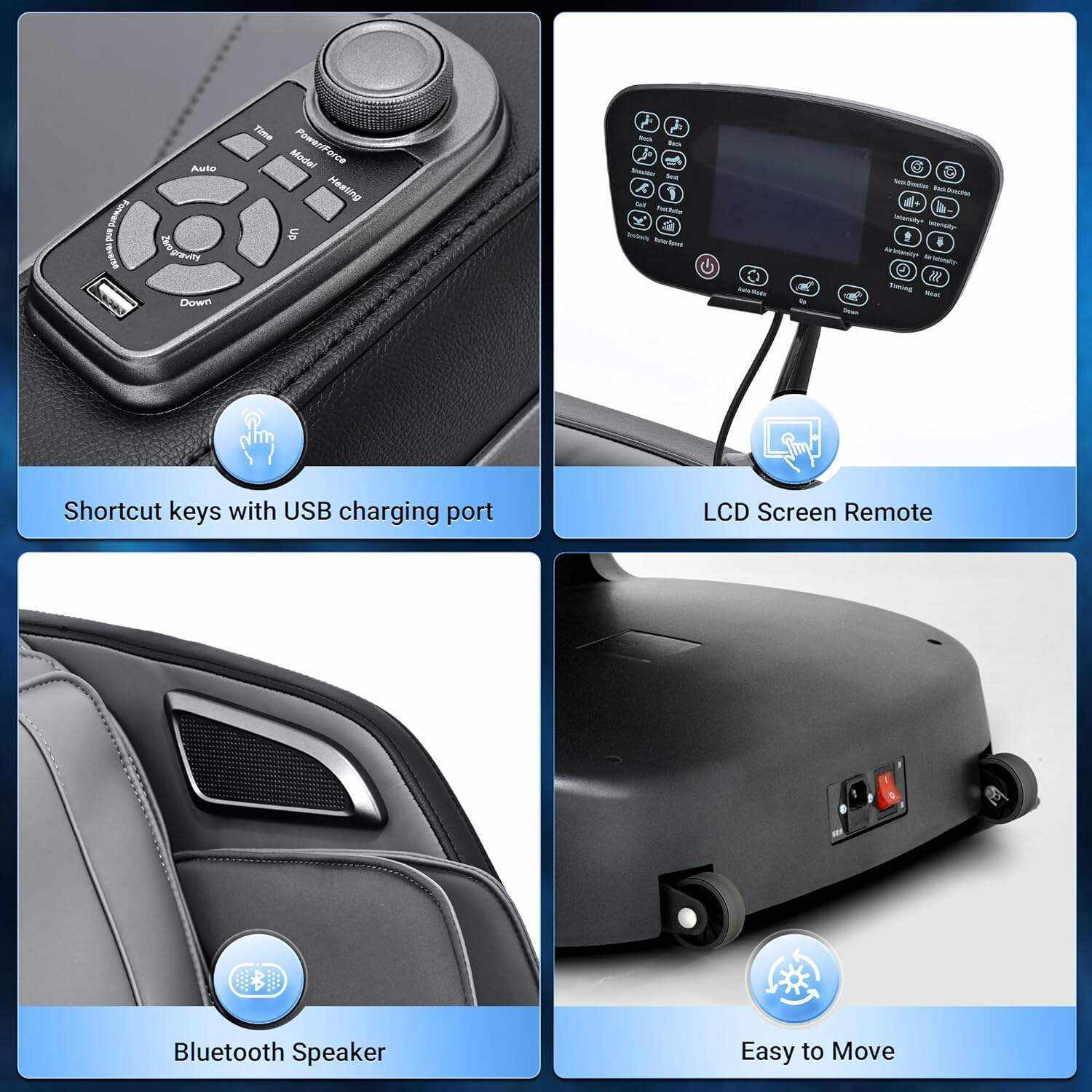 Mazzup Full Body Zero Gravity Shiatsu Massage Chair with Fully Assembled, LCD Screen, Shortcut Keys, USB Charging Port, Heat, Ideal Gift for Loved Ones, Parents, Balck