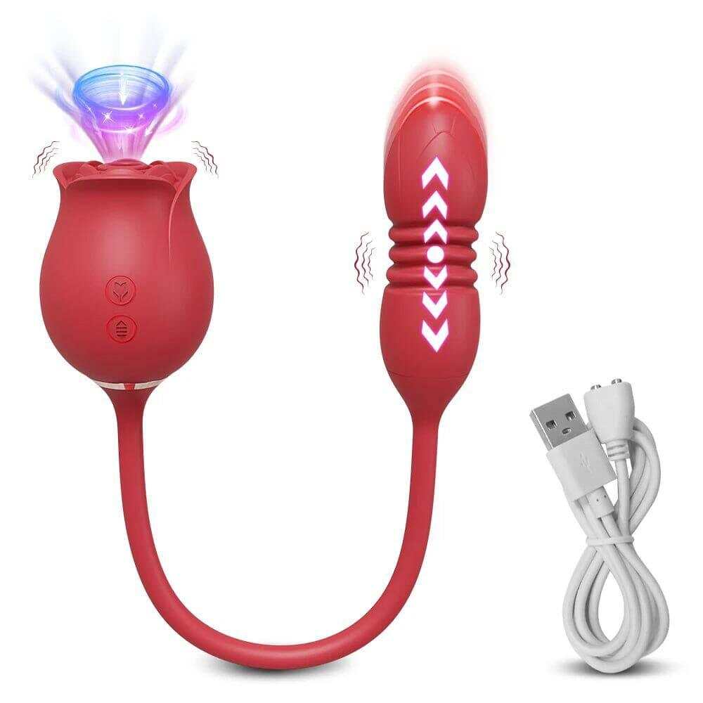 Rose Vibrator with Tongue Licking & Telescopic Dildo
