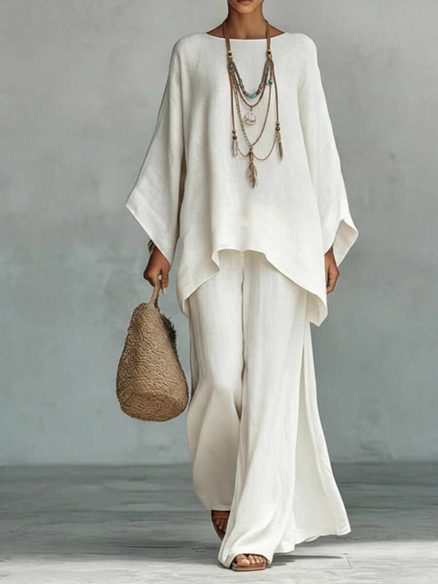 🔥Summer Arrivals🌟Women's Comfortable, Loose-fitting Linen And Cotton Top And Wide-leg Pants Two-piece Set.