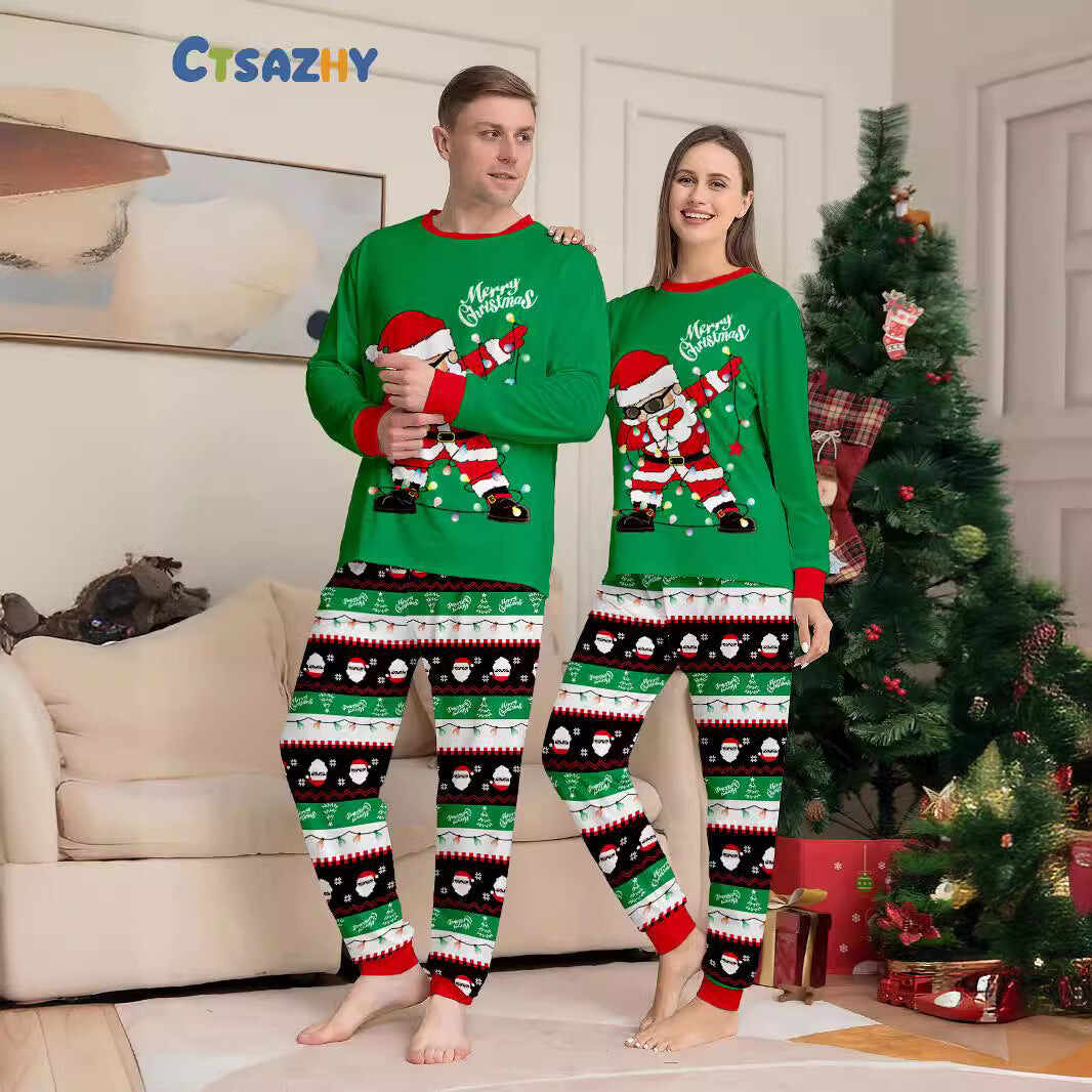 Green Dabbing Santa Family Matching Pajamas Pjs
