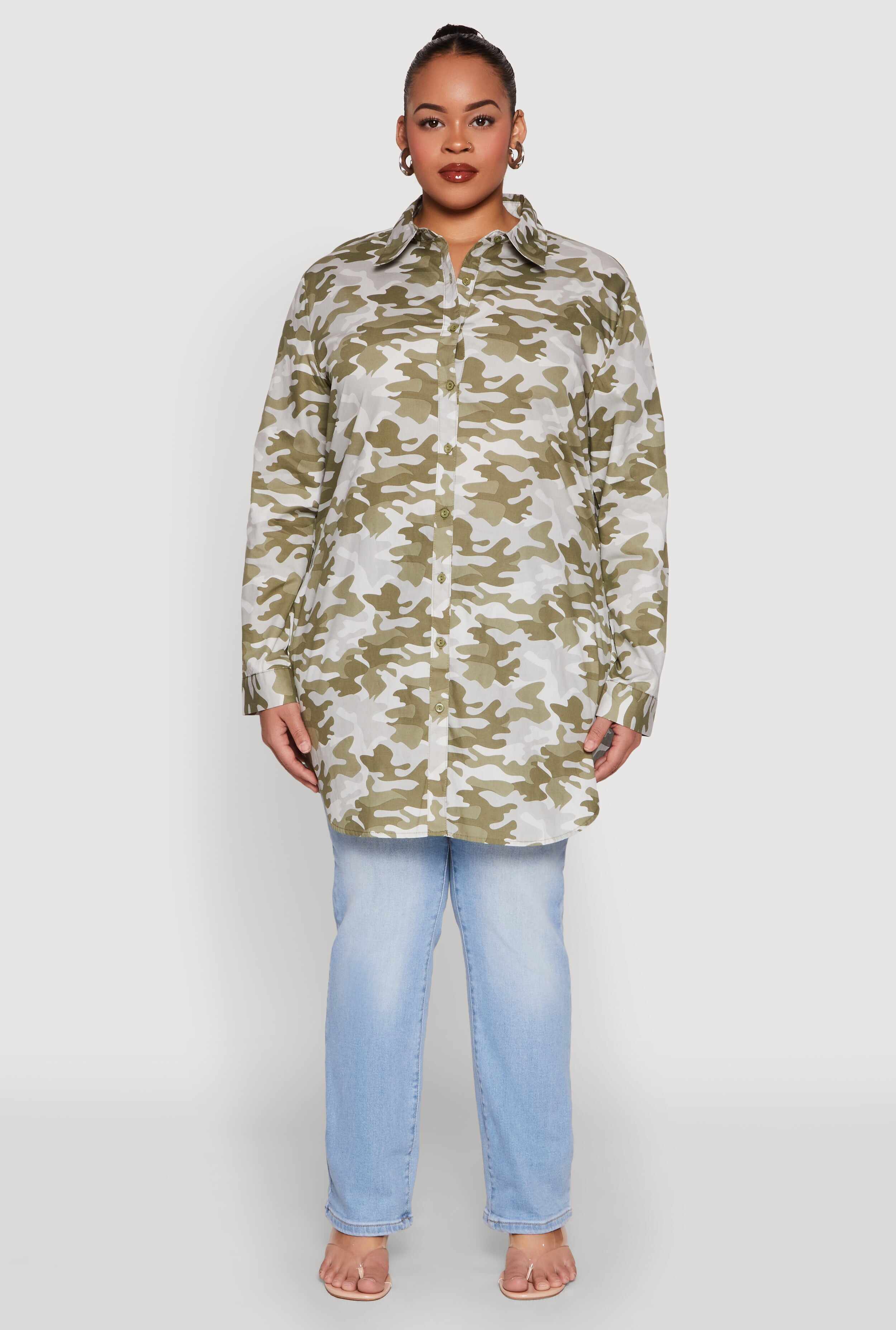 Plus Size Camouflage Tunic Shirt