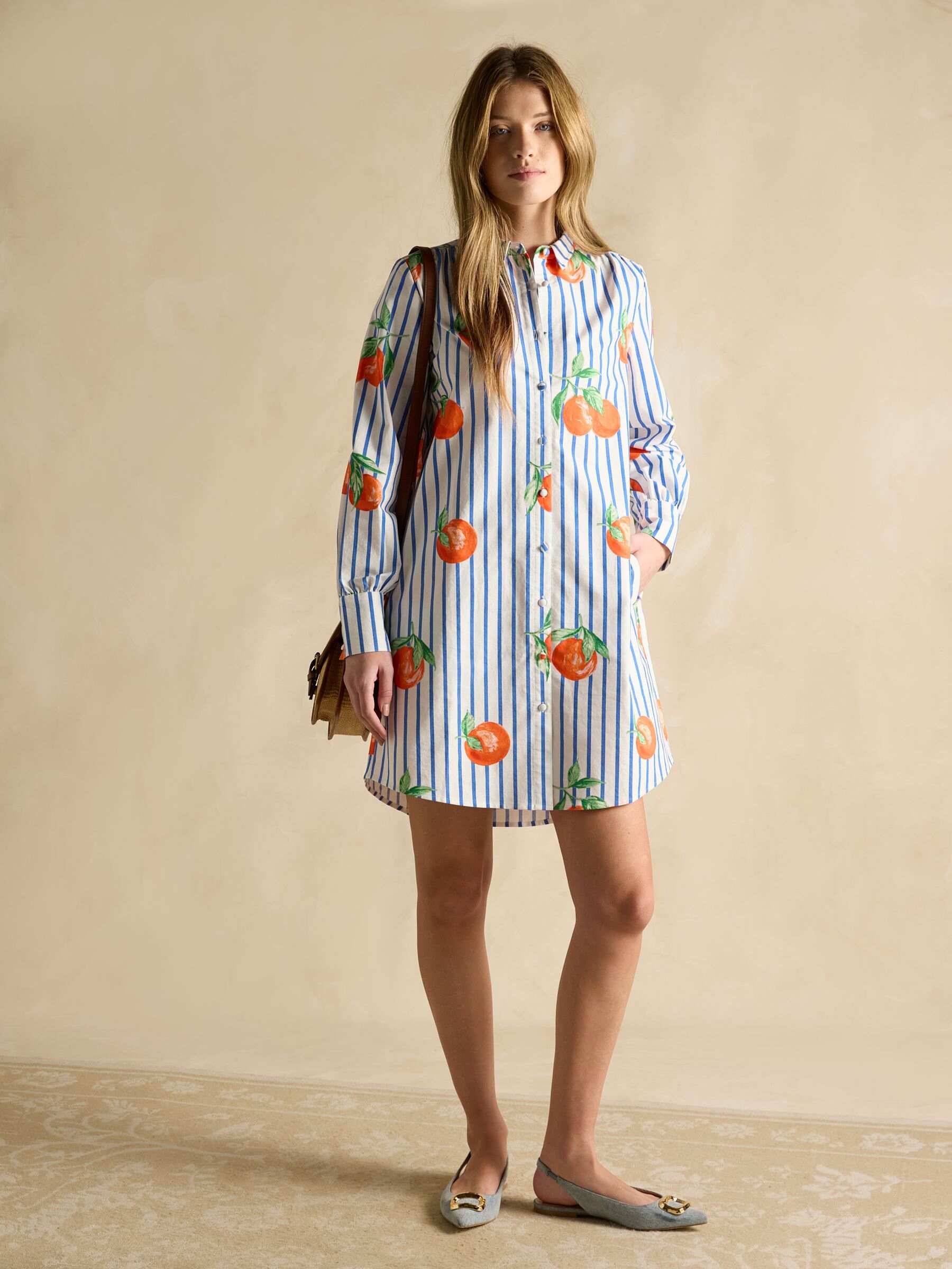 Phoebe Orange Print Cotton Shirt Dress