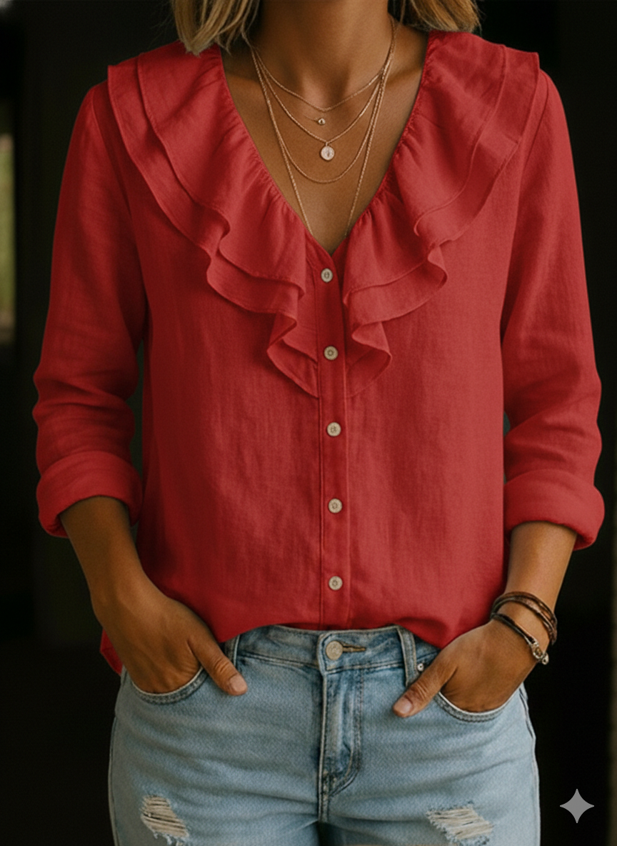 🔥Summer Arrivals🌟Women's Ruffled Collar Linen And Cotton Shirt