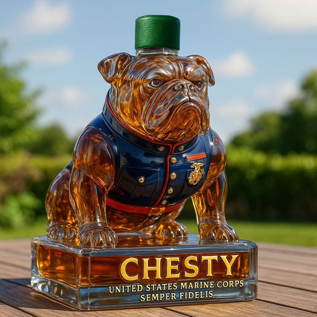 Marine Corps Bulldog Chesty Whiskey Bottle