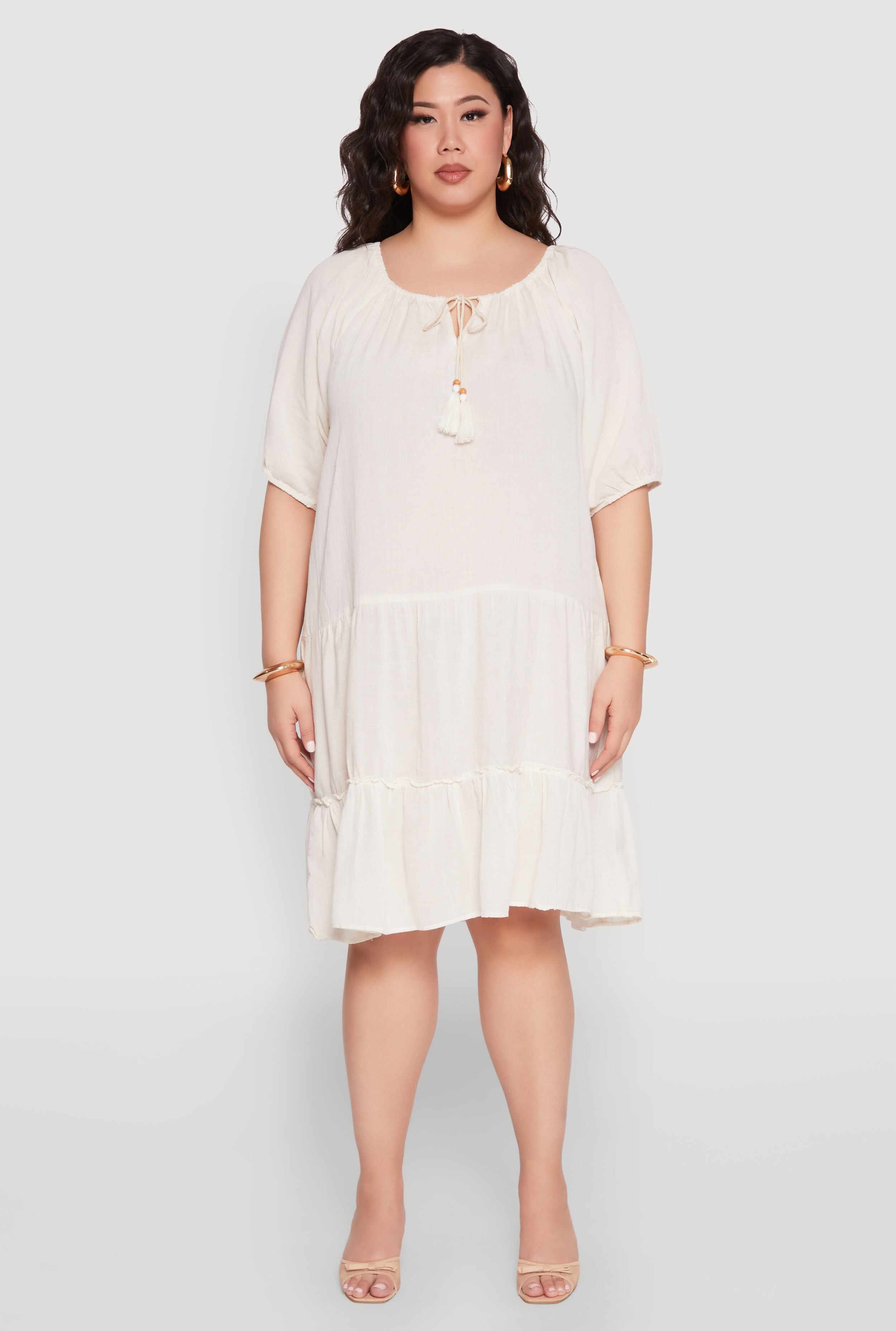 Plus Size Tassel Tie Front Tiered Dress
