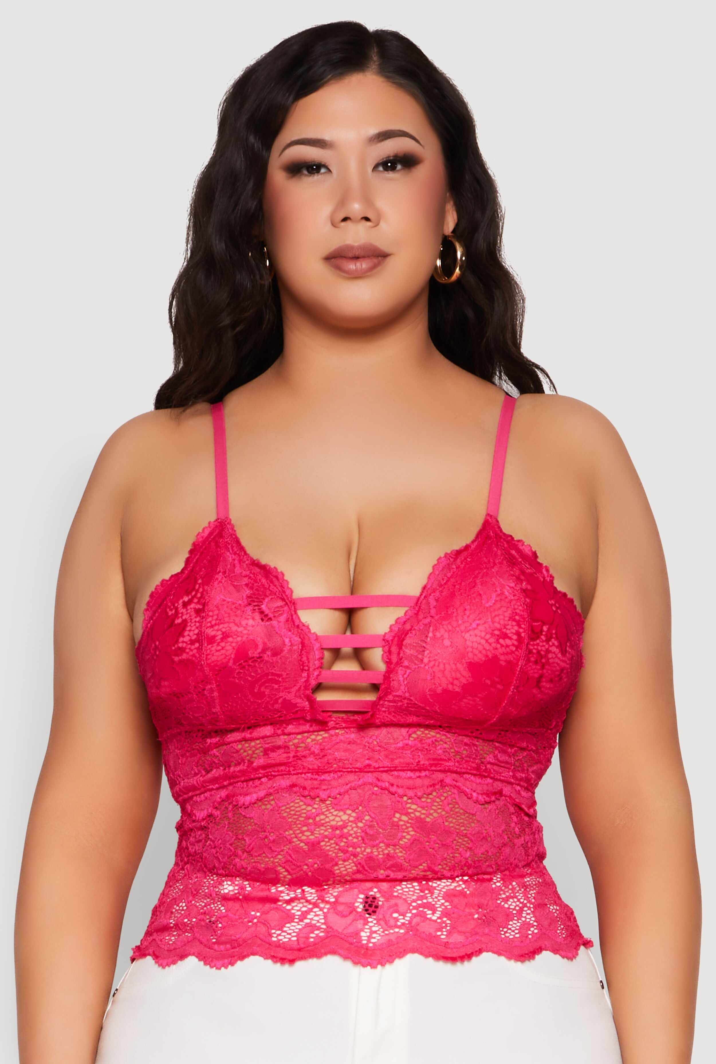 Plus Size Floral Lace Caged Front Cami