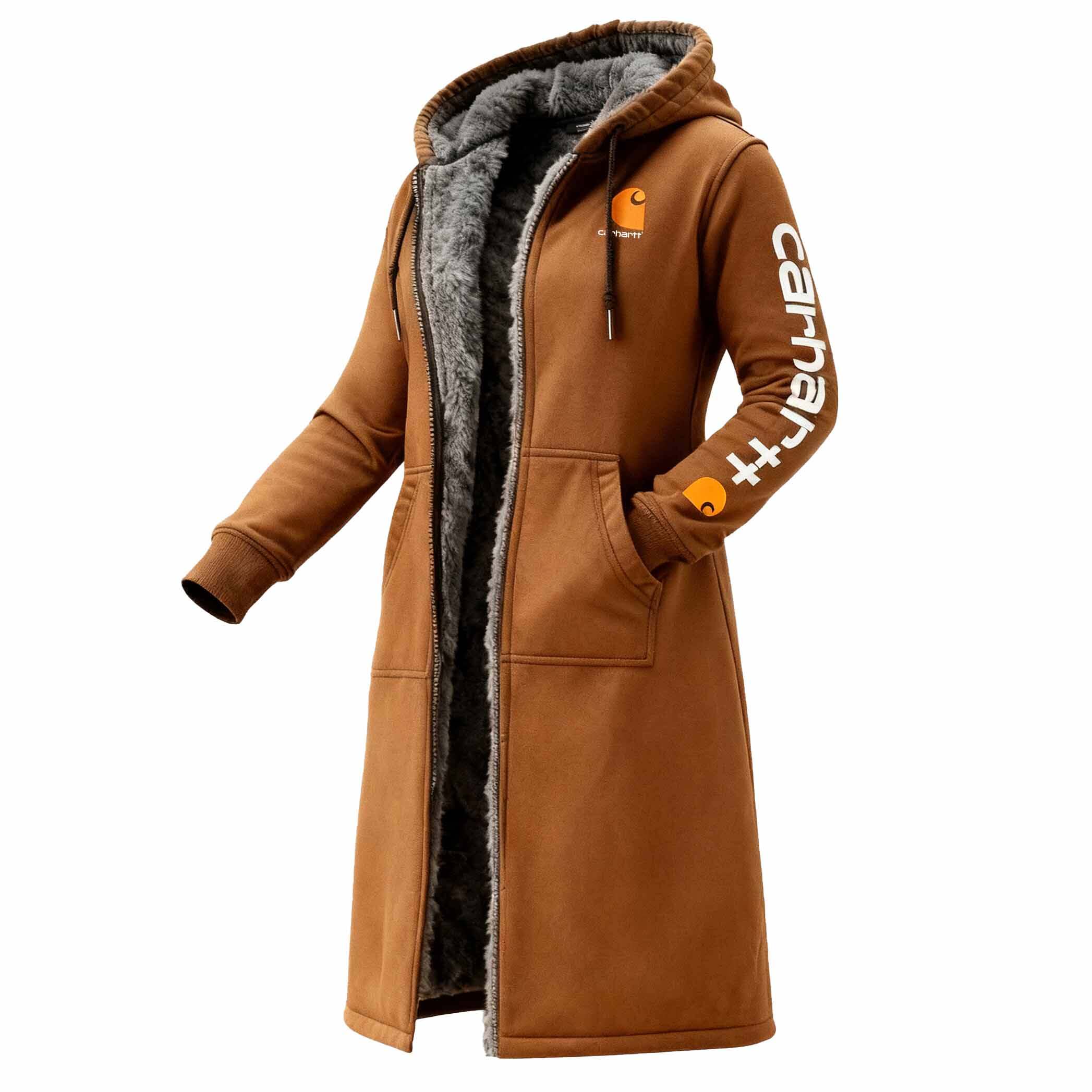 Women's Vintage Fleece Pocket Full Zip Long Sleeve Hoodie Long Coat