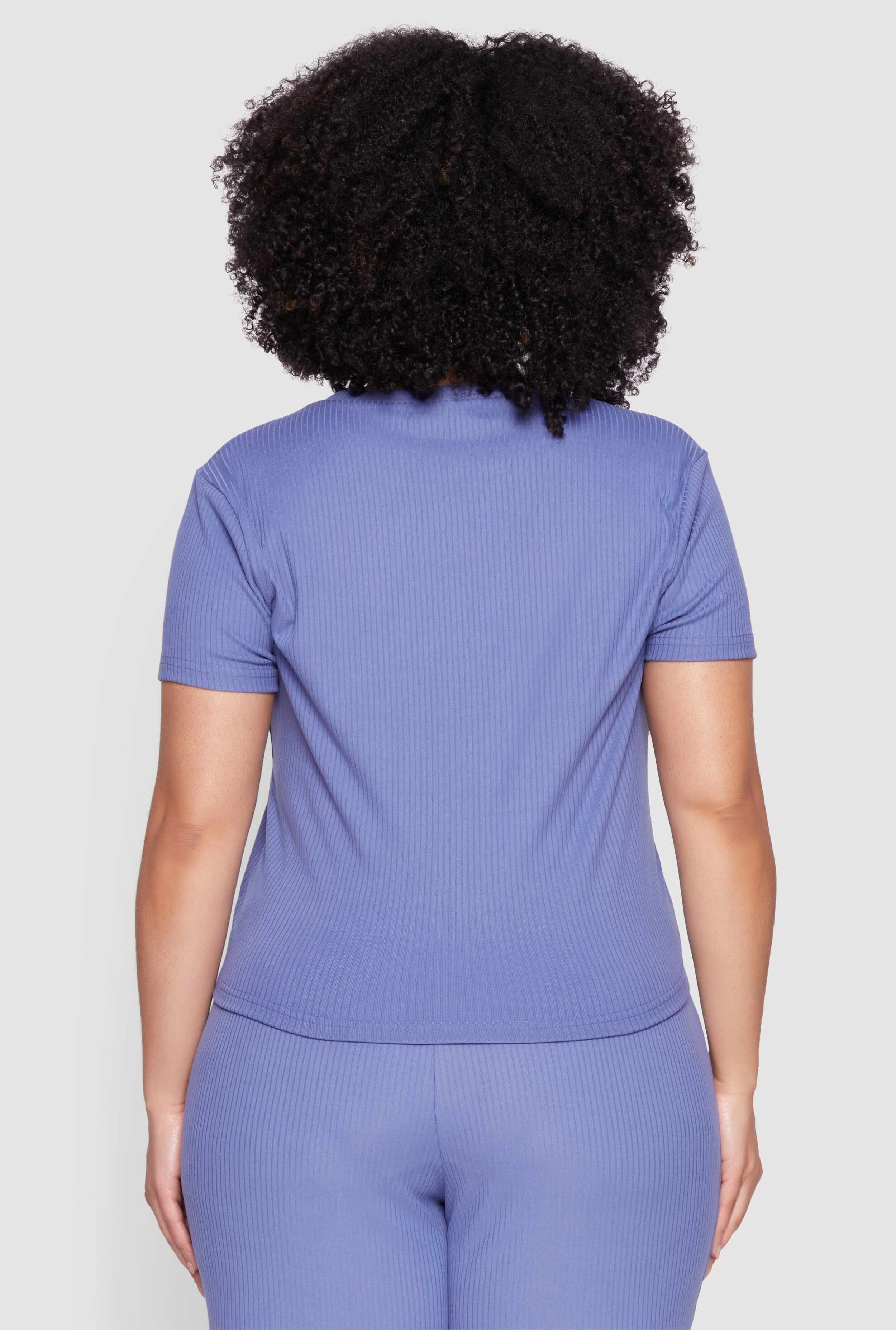 Plus Size Ribbed Knit T Shirt