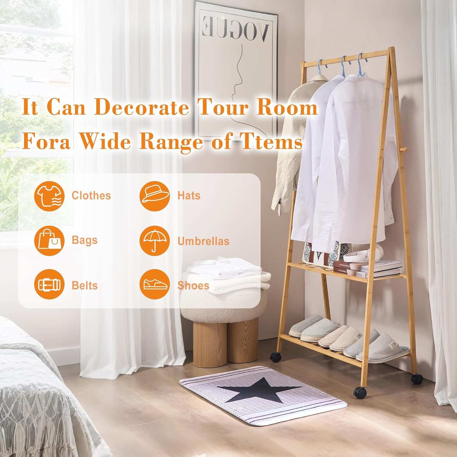 VECELO Coat Rack Freestanding, Entryway Hanger Stand, Umbrella Holder