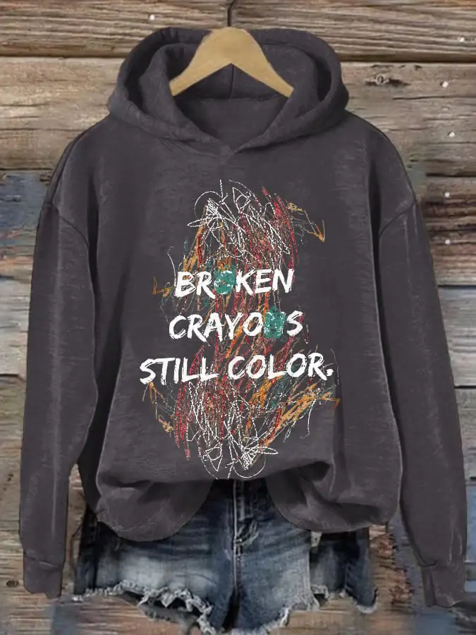 Retro Broken Crayons Still Color Print Hoodie
